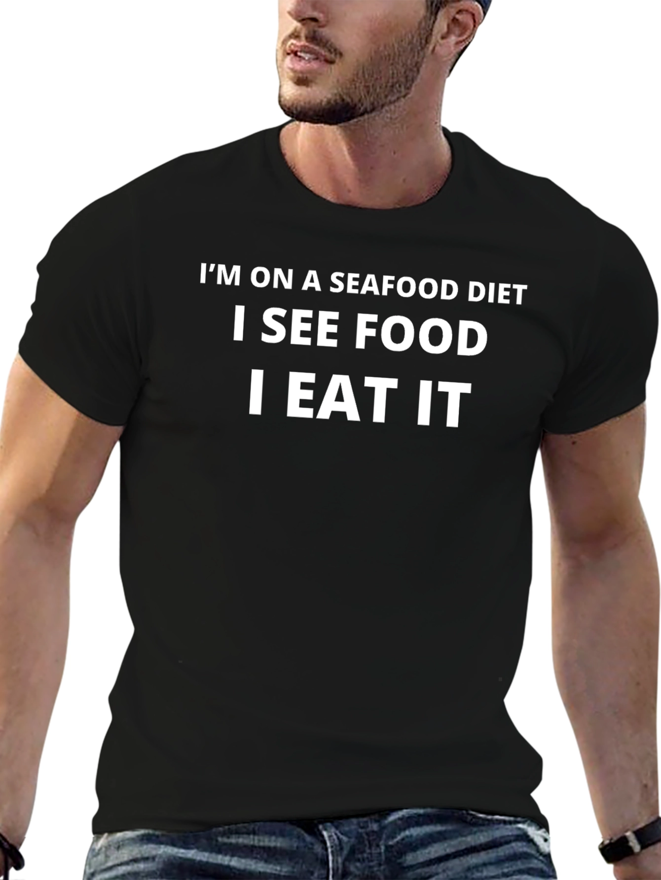 Black Seafood Diet Funny T-Shirt view 6