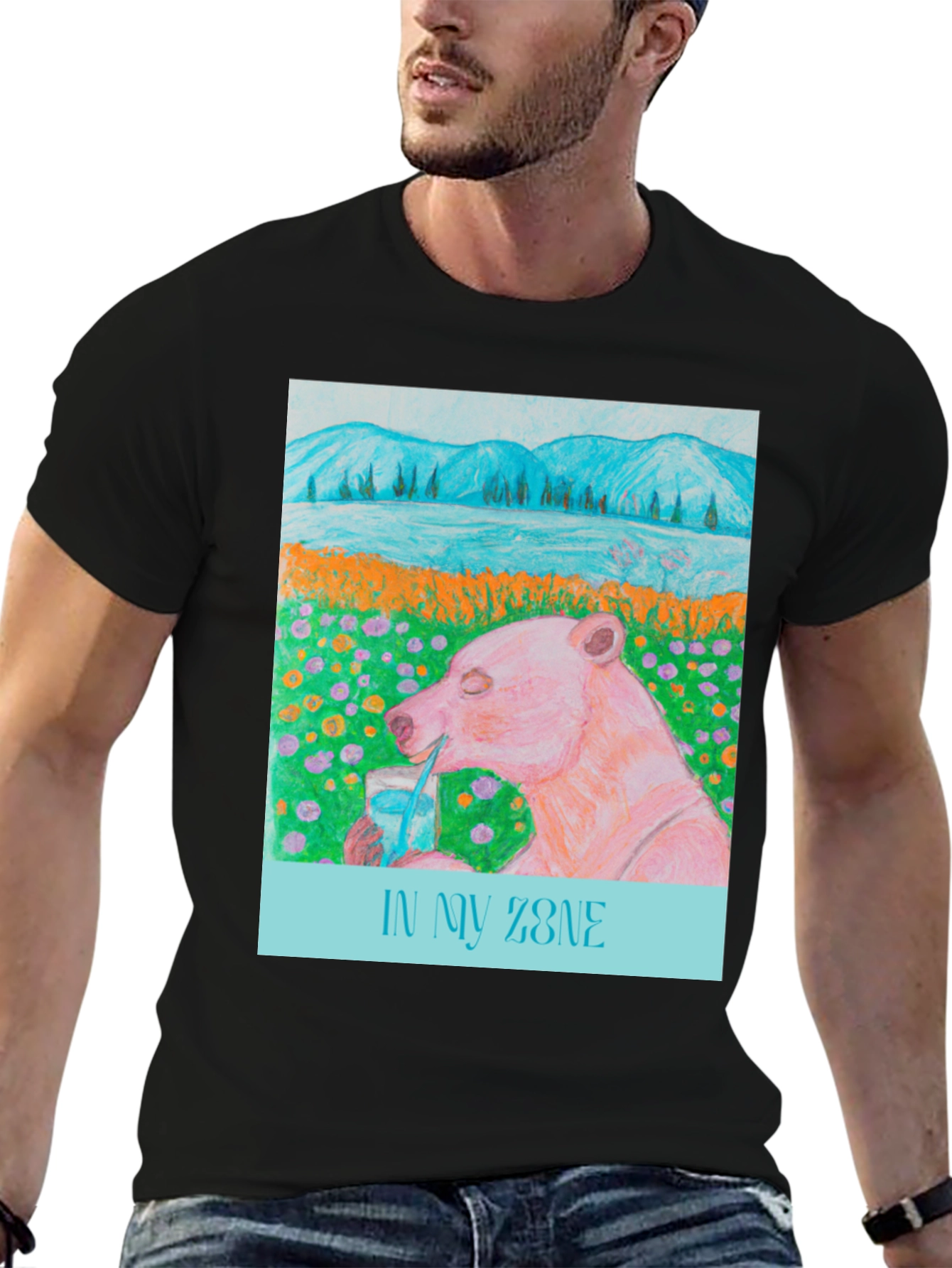 Black In My Zone Bear T-Shirt - Relaxed Graphic Tee view 6