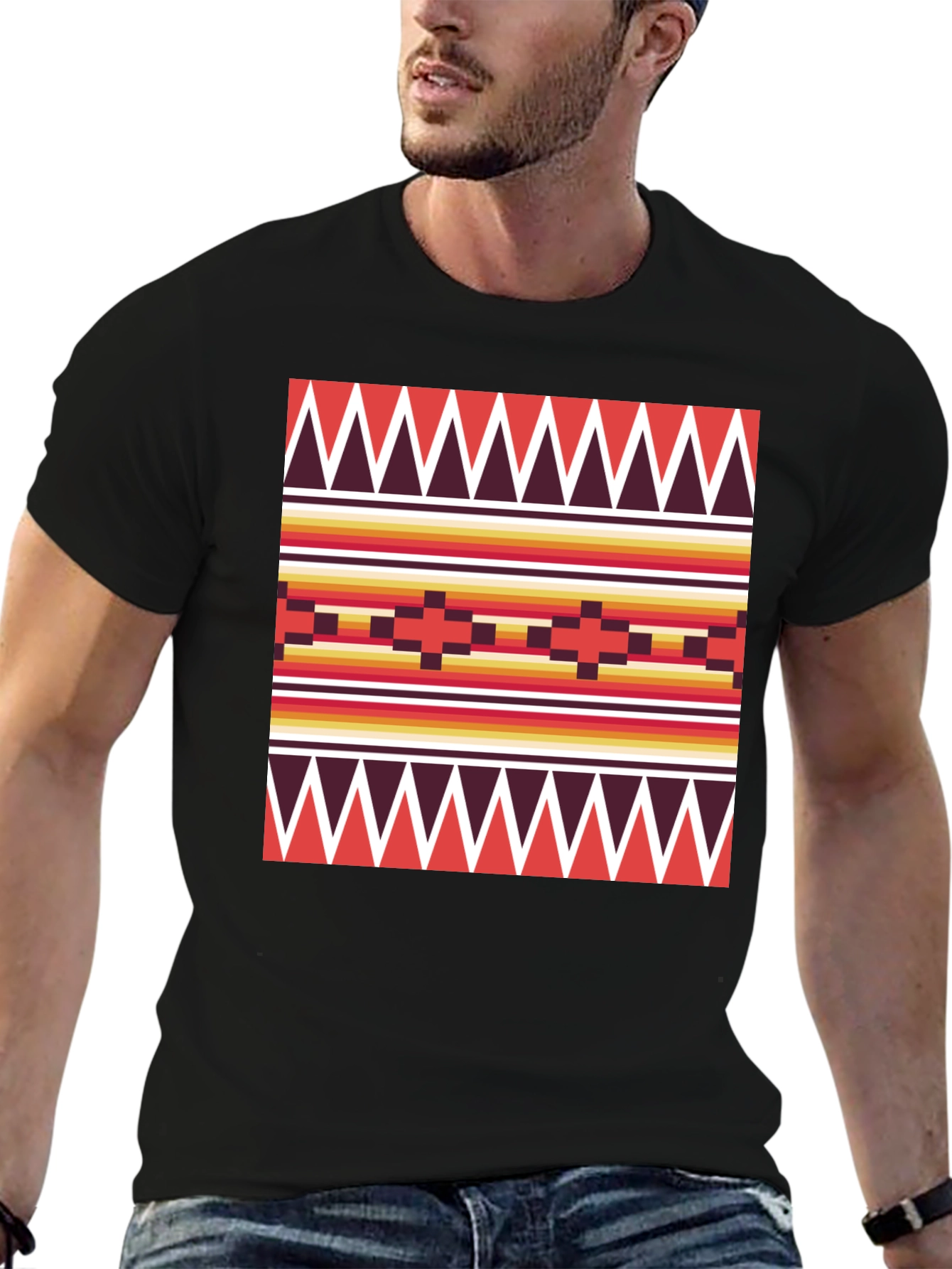 Black Geometric Pattern Tee - Southwest Style view 6