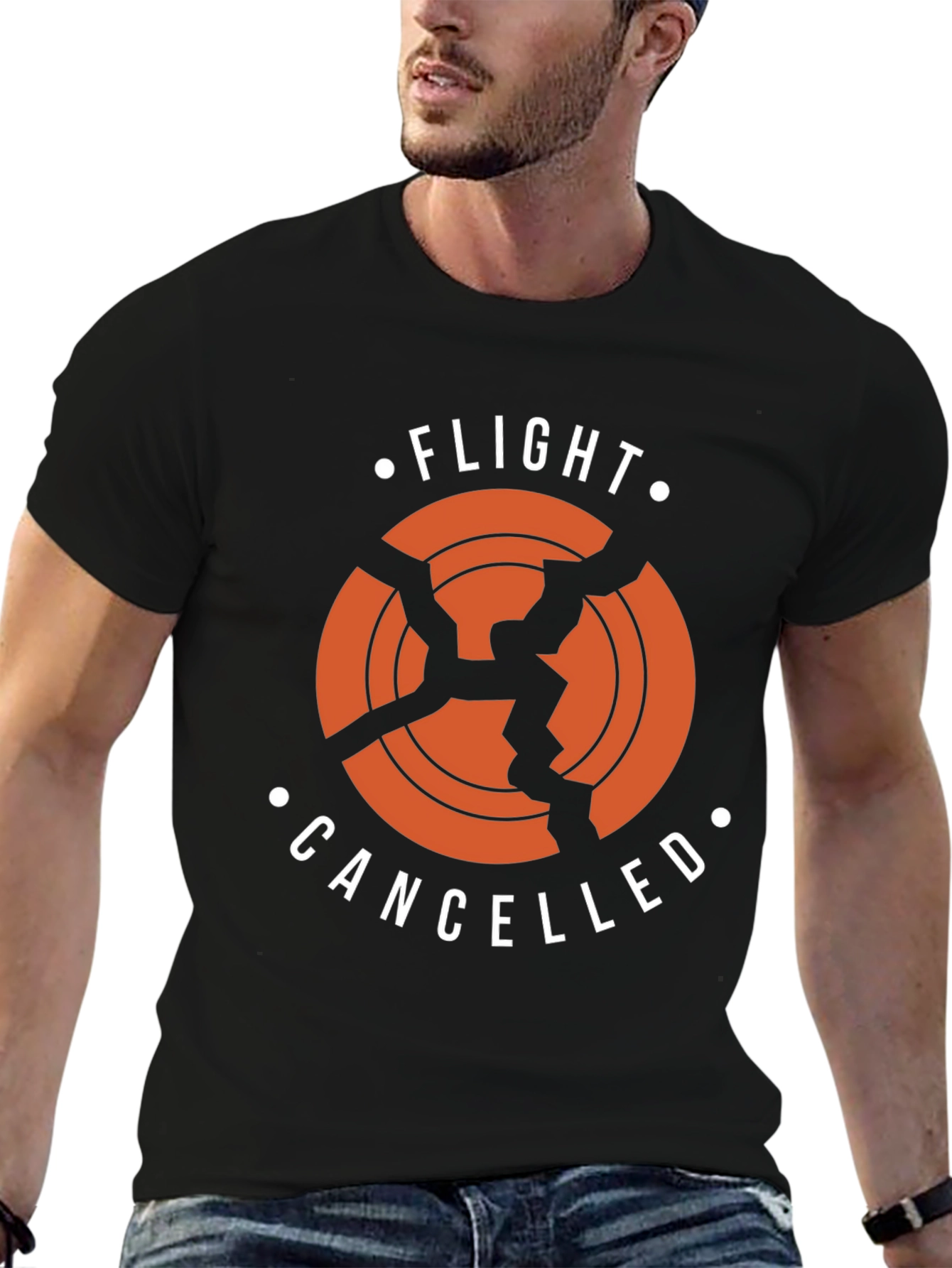 Black Flight Cancelled T-Shirt - Broken Airplane Design view 6