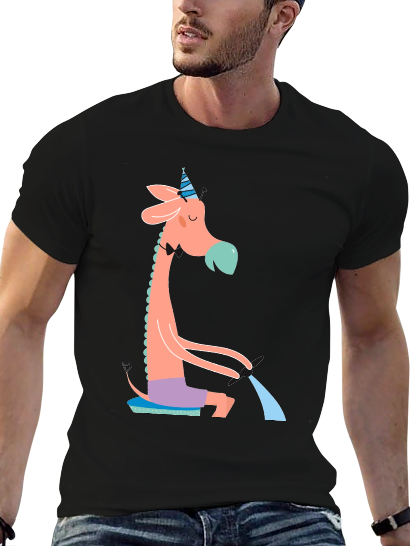 Black Whimsical Giraffe T-Shirt - Quirky Novelty Tee view 6