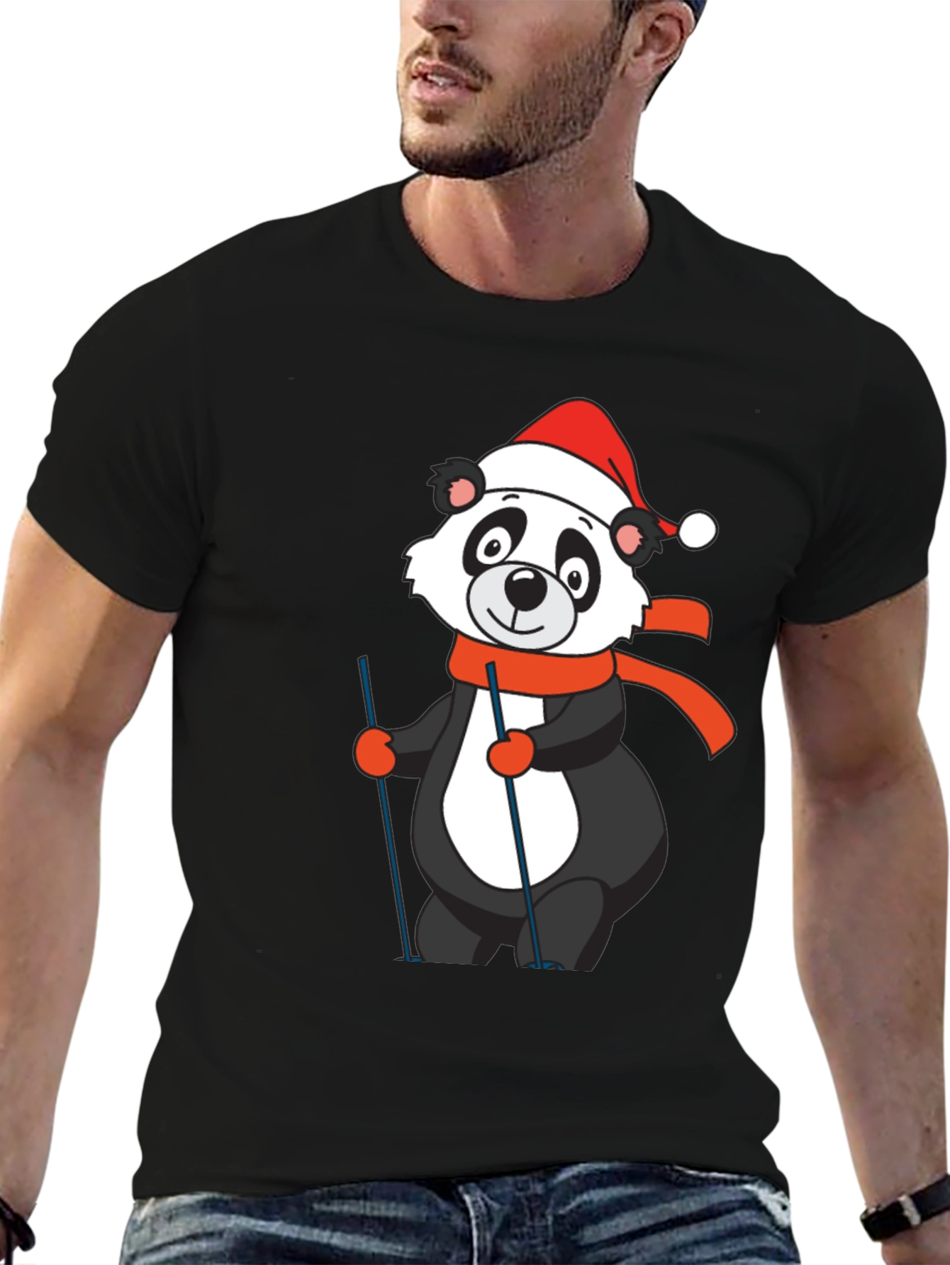 Black Panda Skier T-Shirt: Holiday Fun view 6