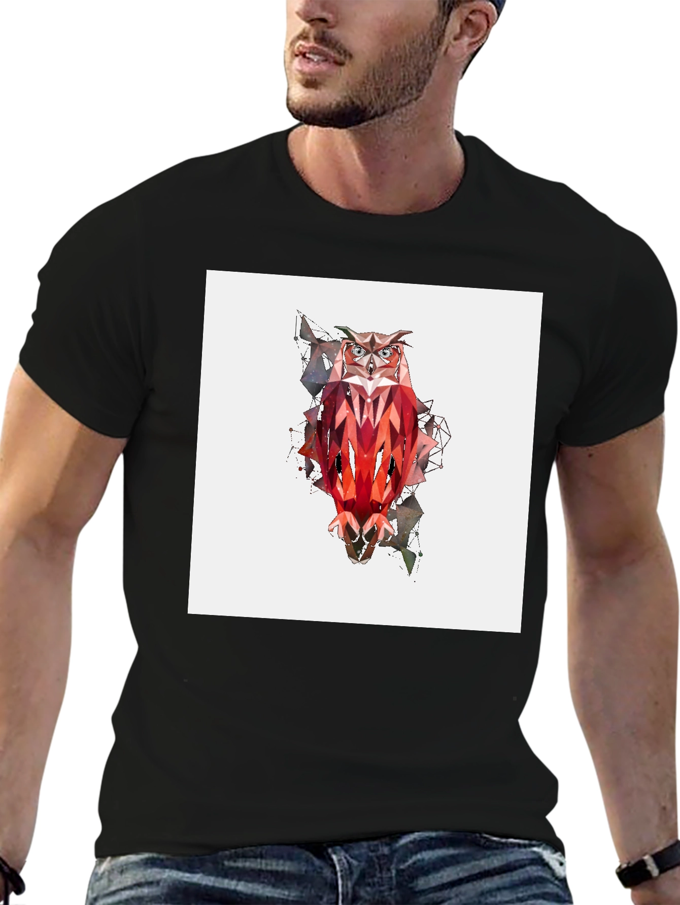 Black Geometric Owl Graphic Tee - Modern Art Style view 6