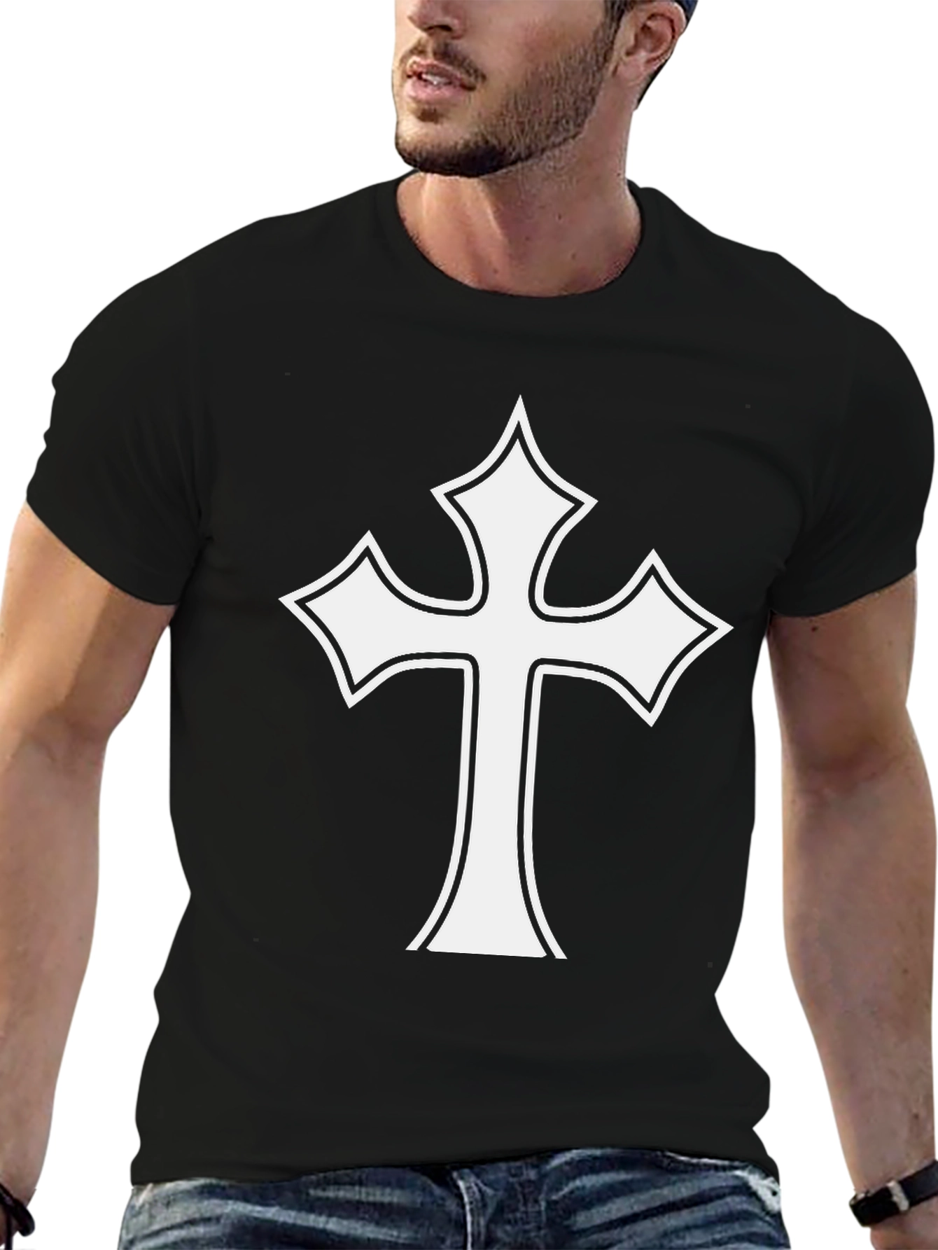 Black White Cross Graphic Black T-Shirt view 6