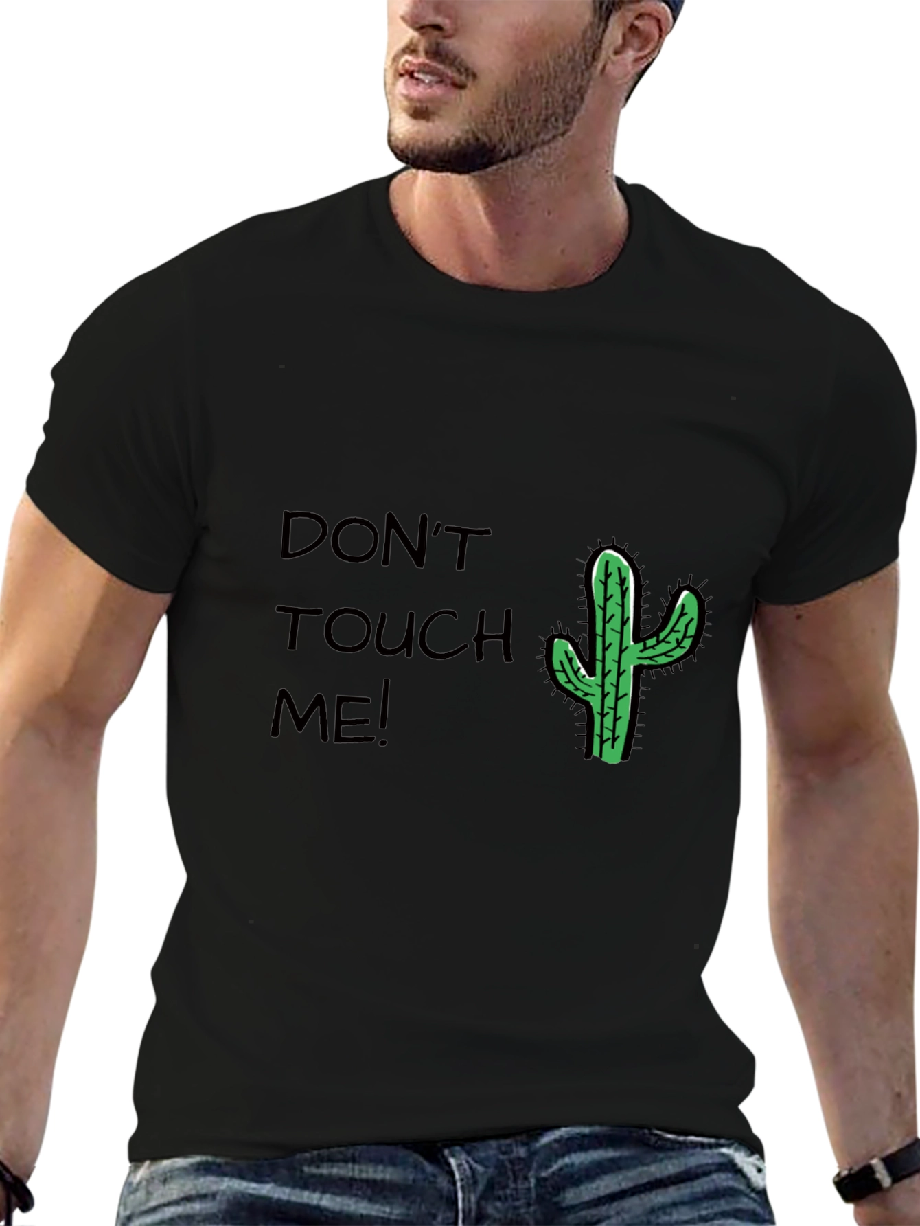 Black Don't Touch Me Cactus T-Shirt - Black Cotton Tee view 6