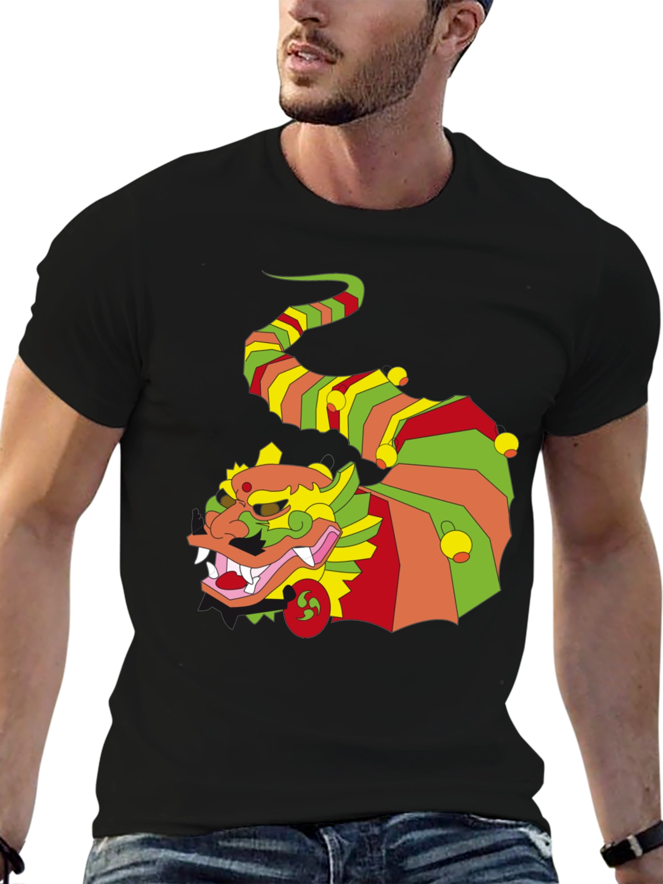 Black Funky Dragon Graphic Black T-Shirt view 6