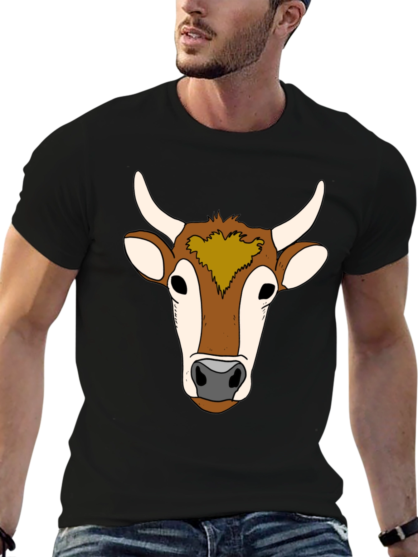 Black Cow Face Graphic Tee - Unisex Black T-Shirt view 6