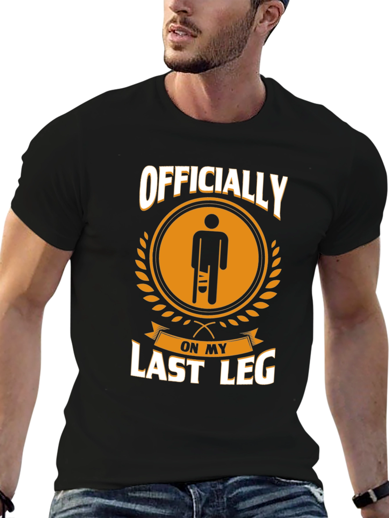 Black Officially On My Last Leg Funny T-Shirt view 6