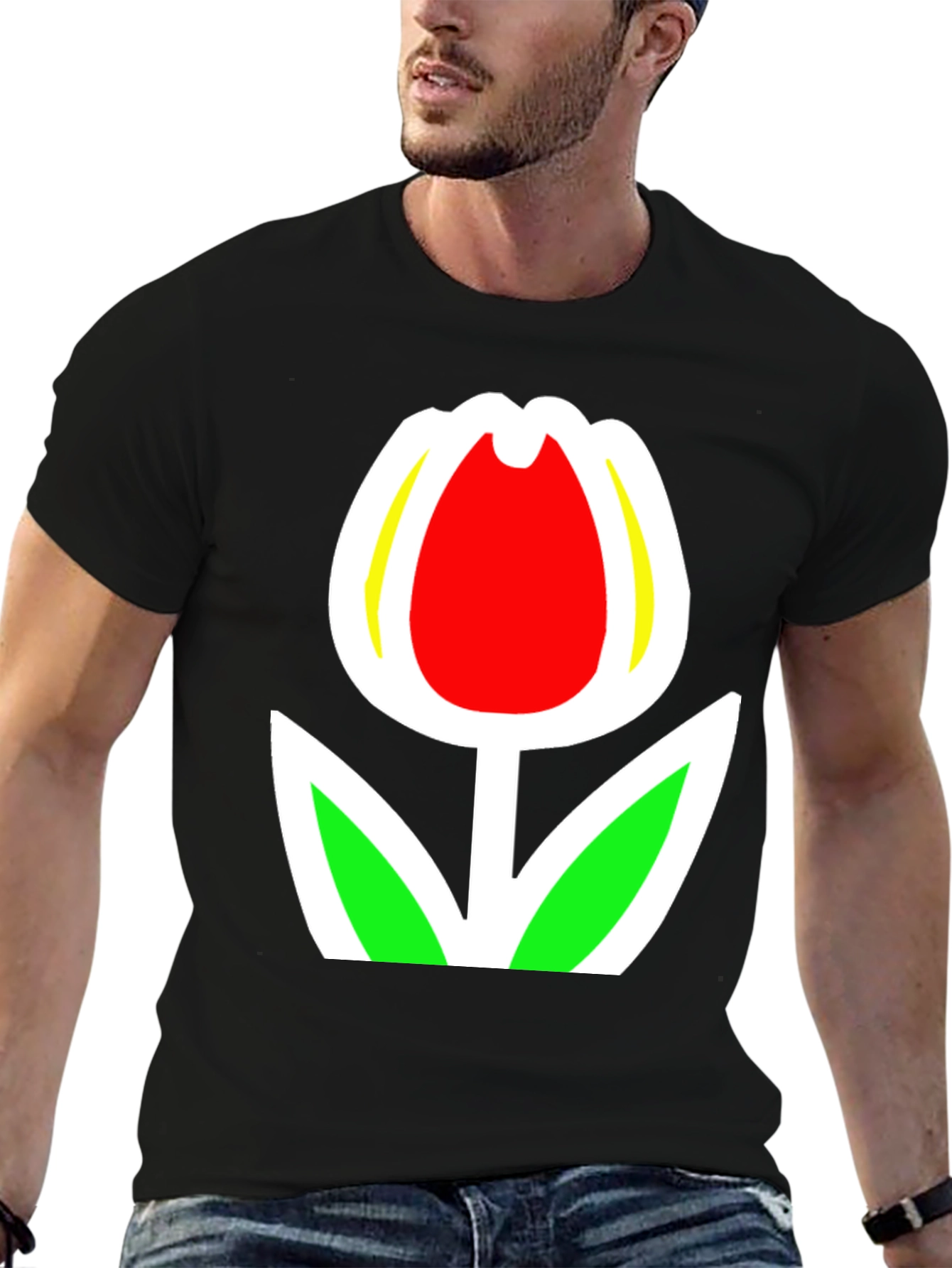 Black Tulip Graphic Tee - Black Cotton Blend Casual Wear view 6