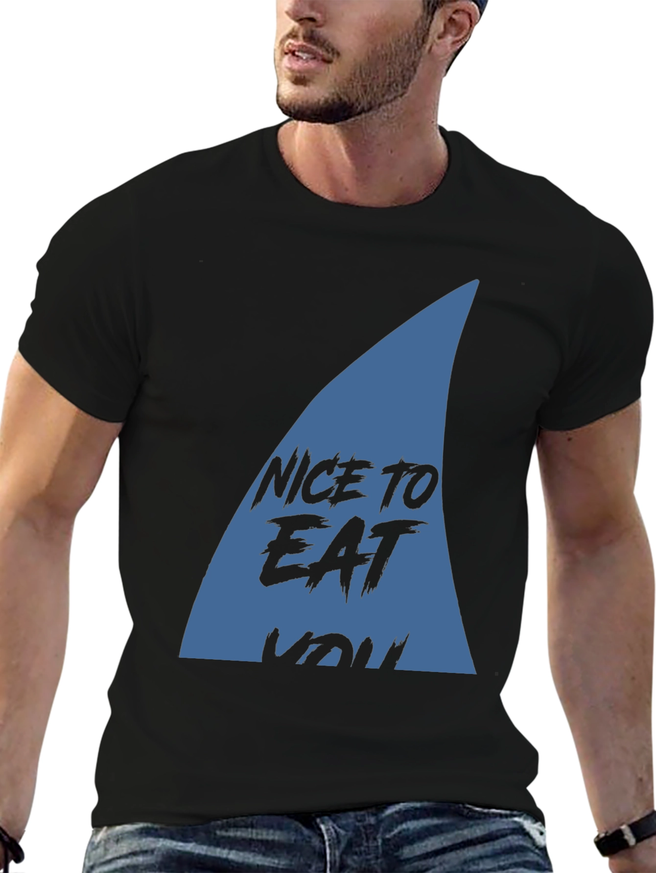 Black Nice to Eat You Shark Fin Graphic Tee view 6