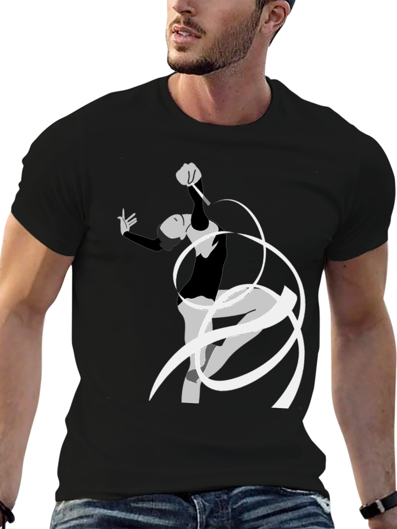 Black Rhythmic Gymnastics Graphic Tee - Black Cotton Blend view 6