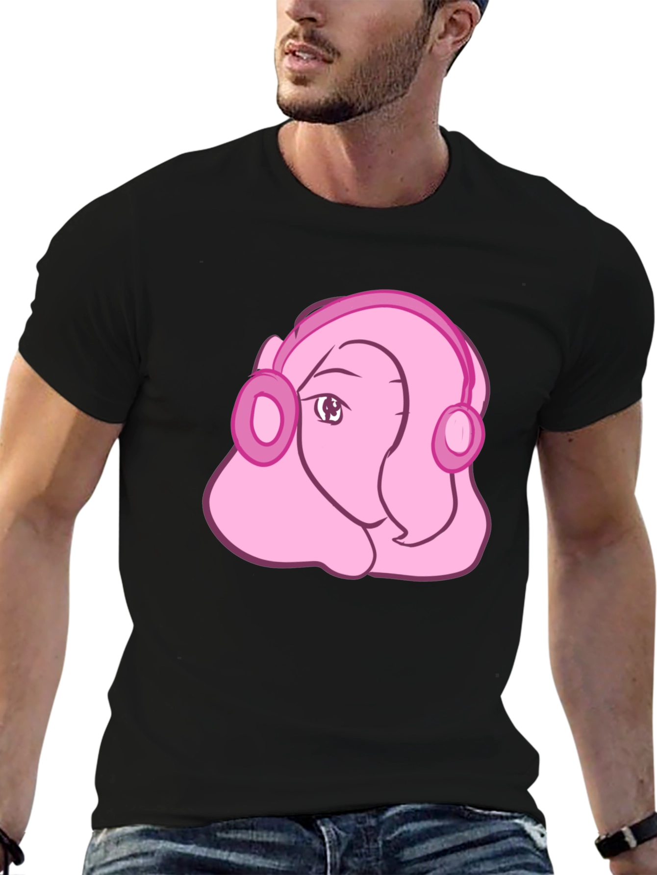 Black Pink Cartoon Headphones Tee view 6