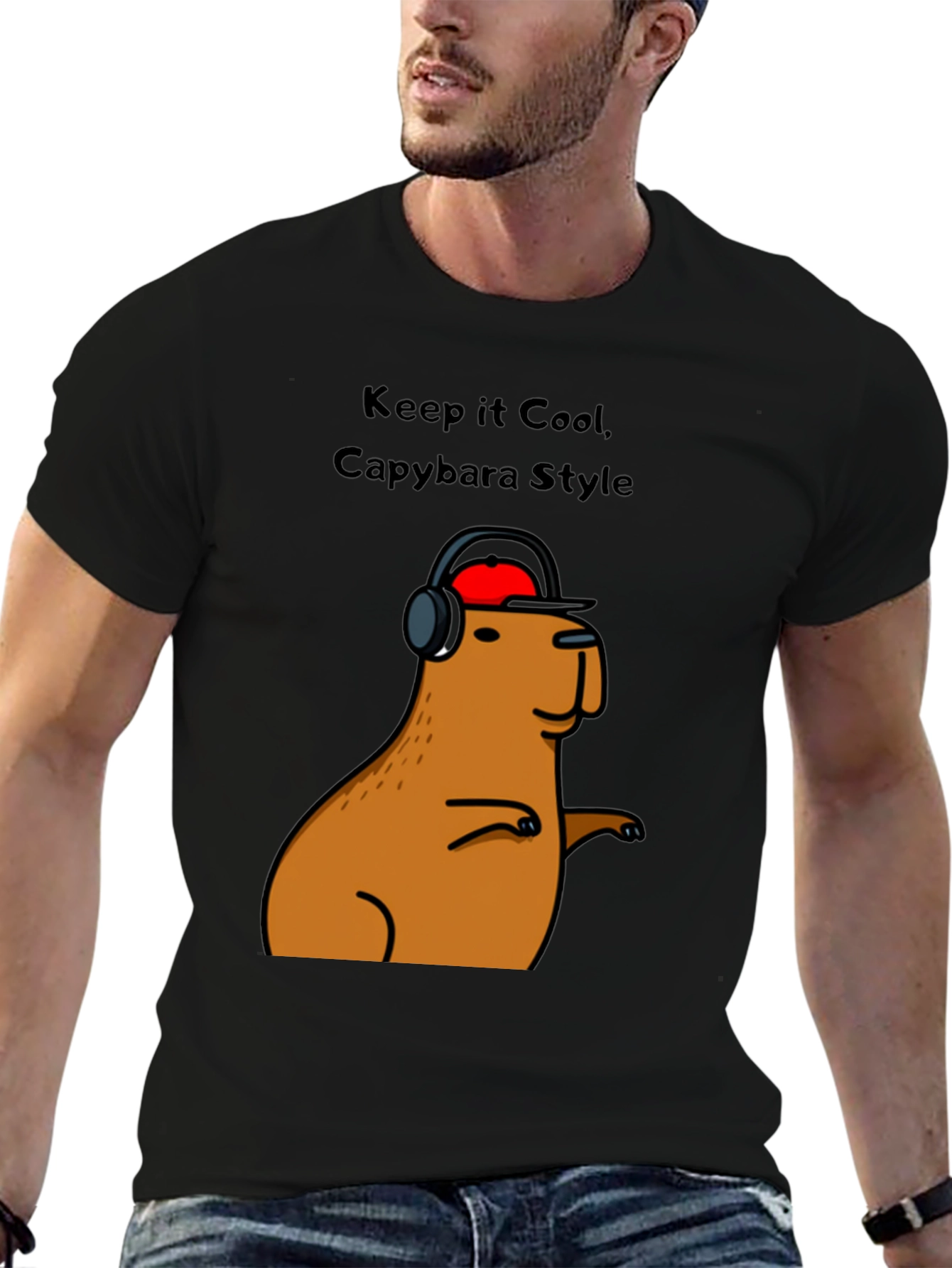 Black Cool Capybara Style Graphic Tee - Black view 6