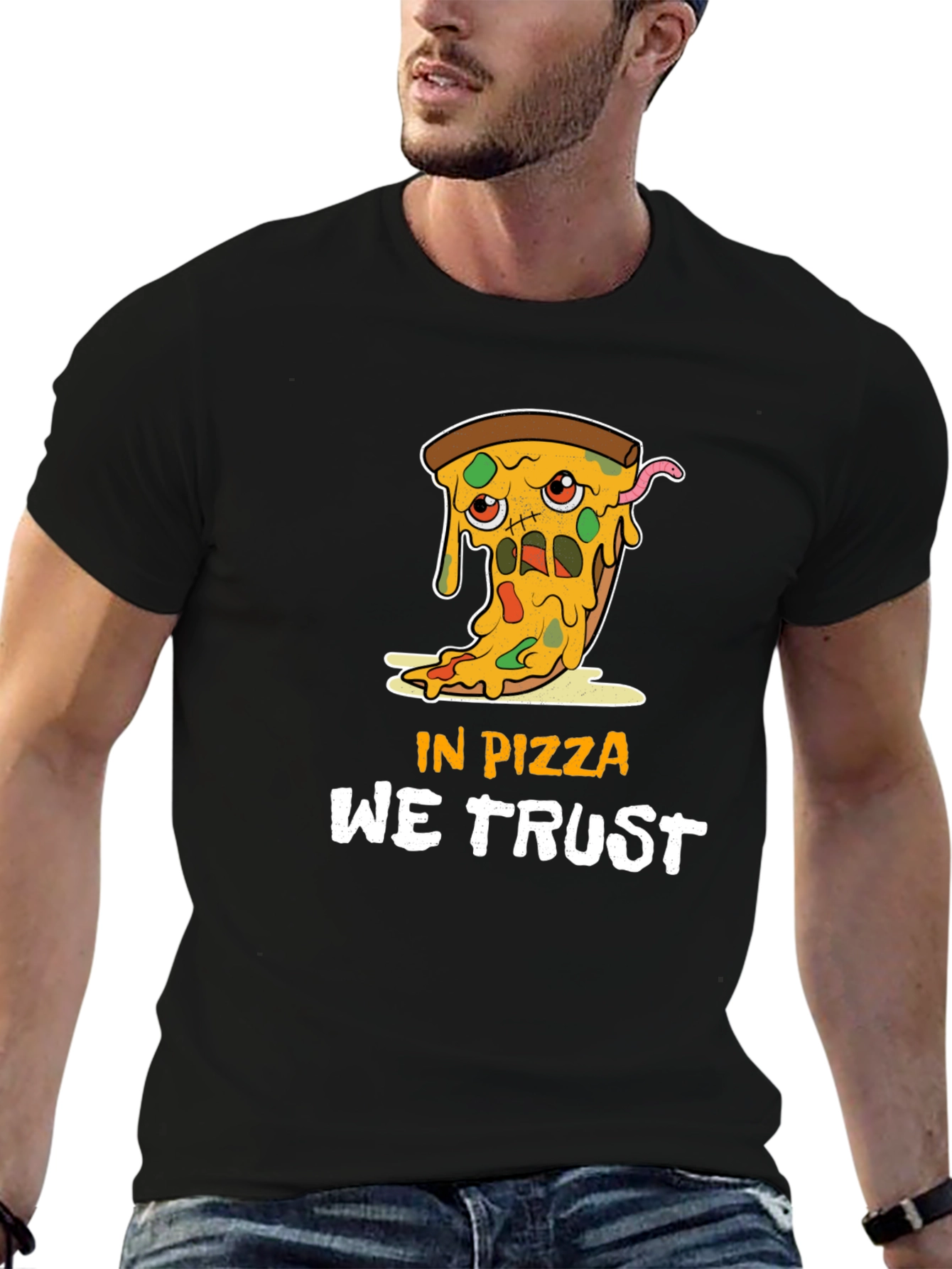 Black In Pizza We Trust Graphic Tee - Funny Foodie T-Shirt view 6