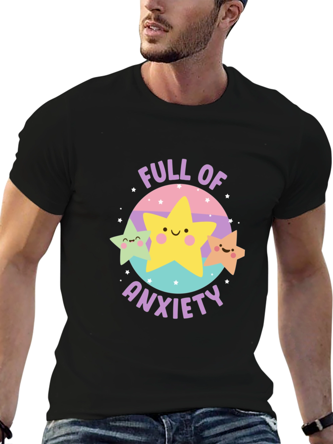 Black Anxiety Stars Graphic Tee - Black Crew Neck view 6