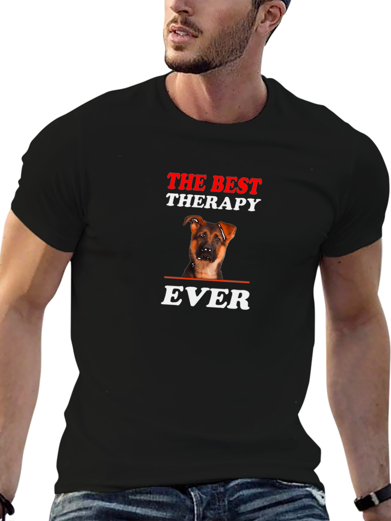 Black Best Therapy Dog T-Shirt - German Shepherd Puppy view 6