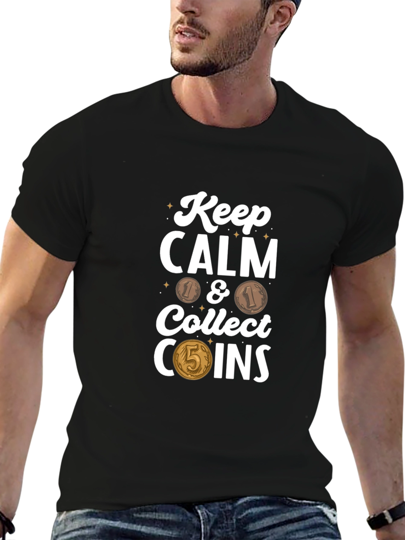Black Keep Calm & Collect Coins T-Shirt view 6