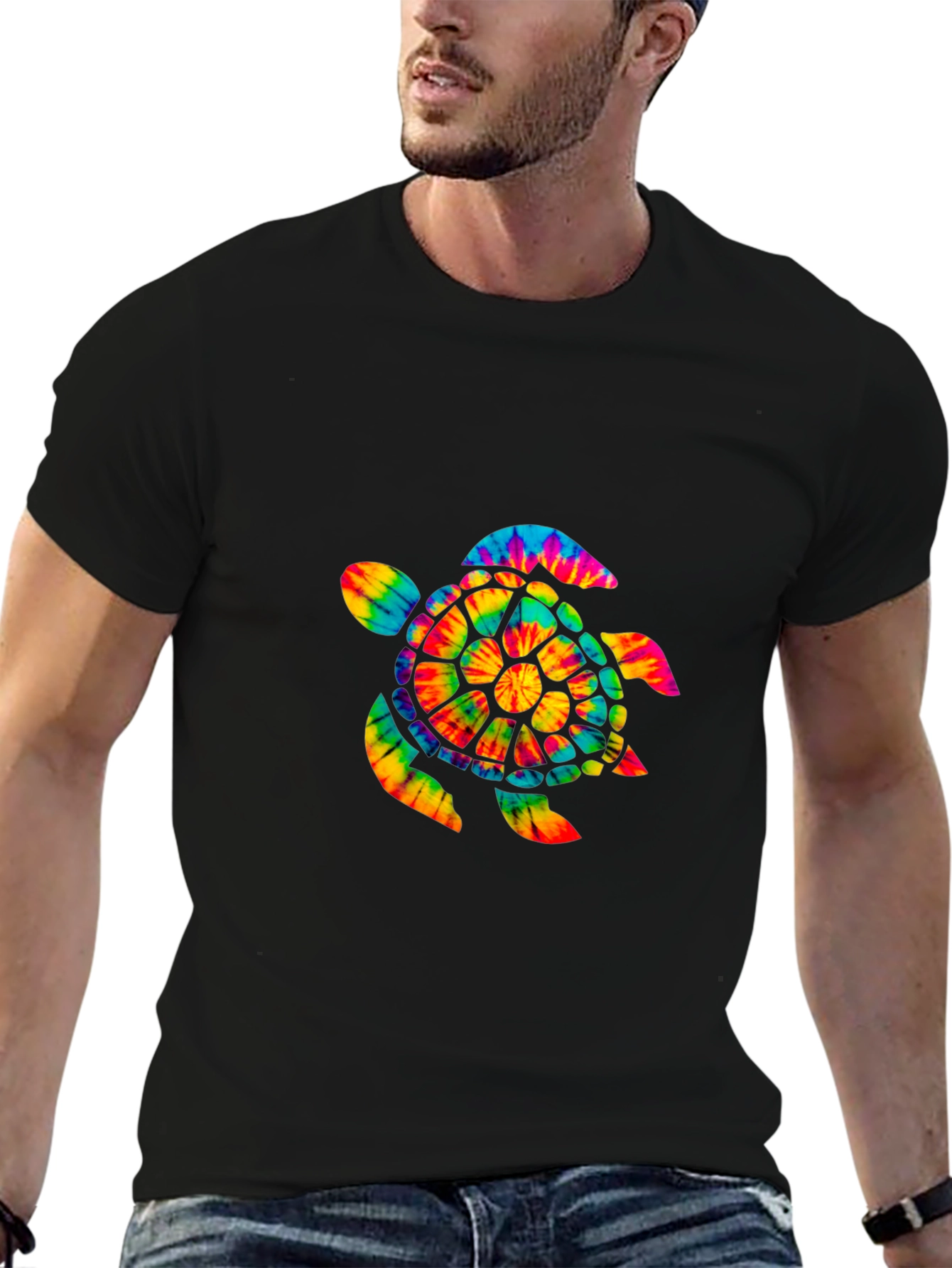 Black Tie-Dye Turtle Graphic Tee - Soft Cotton view 6