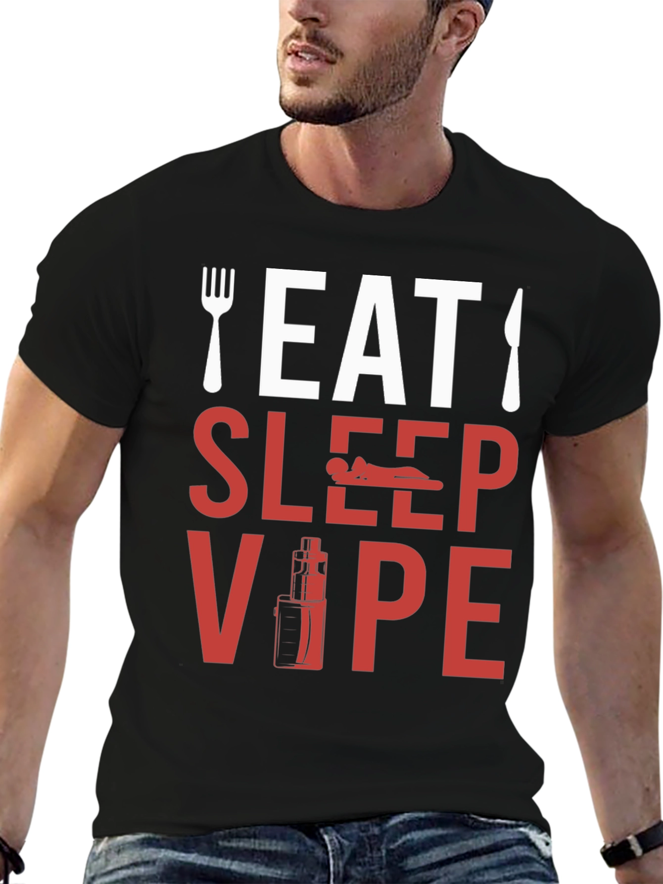 Black Eat Sleep Vape T-Shirt - Novelty Graphic Tee view 6