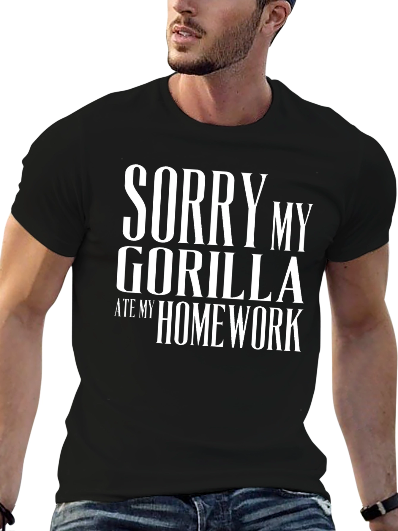 Black Sorry My Gorilla Ate My Homework Graphic T-Shirt view 6