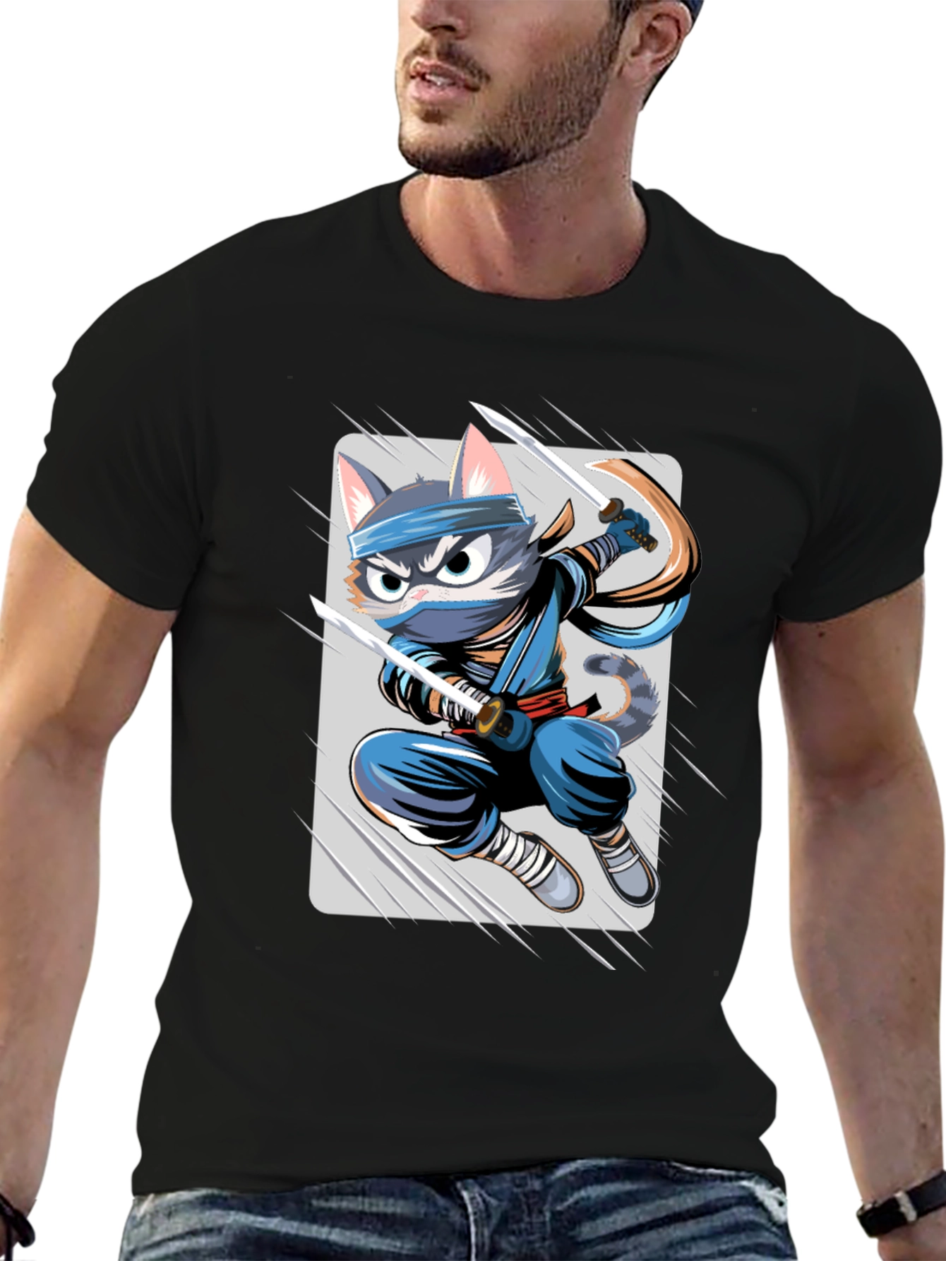 Black Ninja Cat T-Shirt - Unique Cartoon Graphic Tee view 6