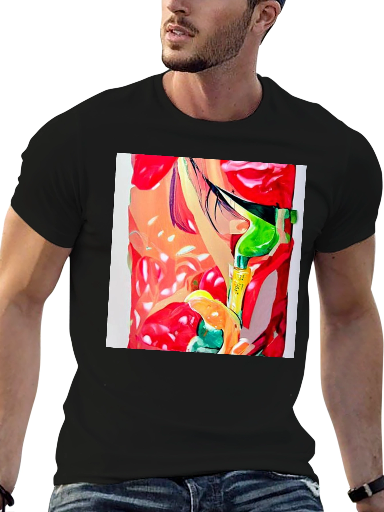 Black Abstract Print Men's Black T-Shirt view 6