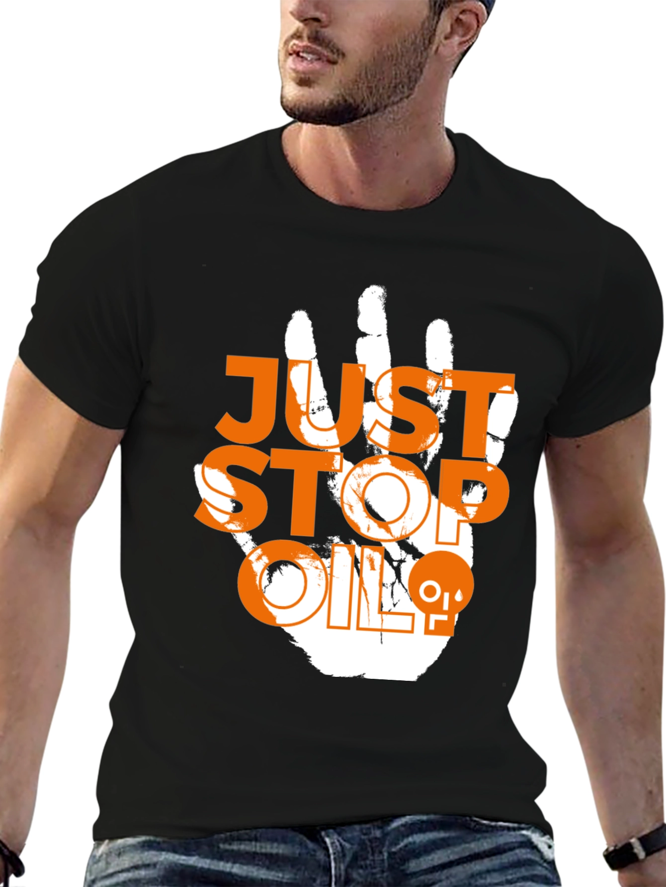 Black Just Stop Oil Tee - Eco-Friendly Activist Shirt view 6
