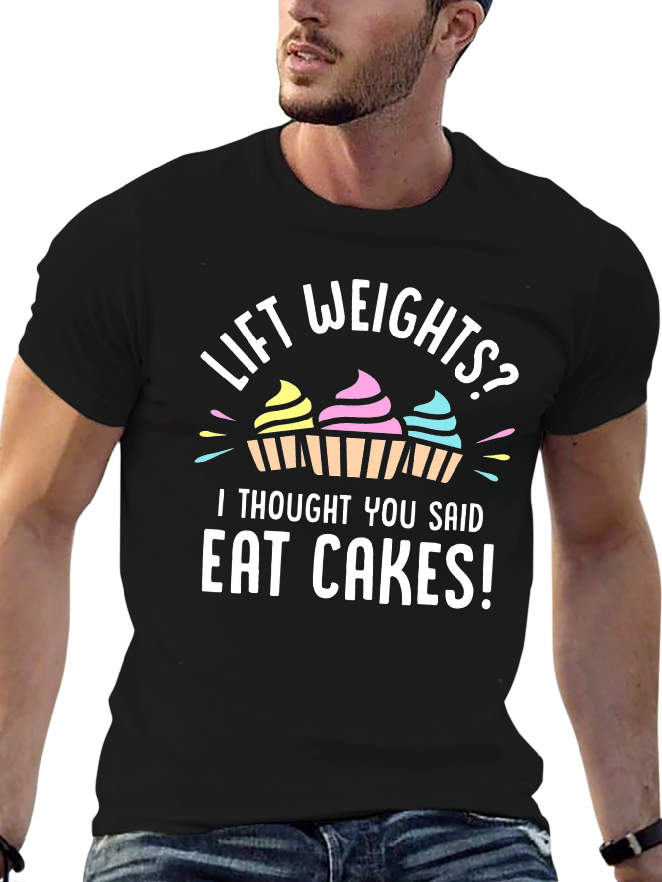 Black Eat Cakes Graphic Tee - Funny Workout Shirt view 6