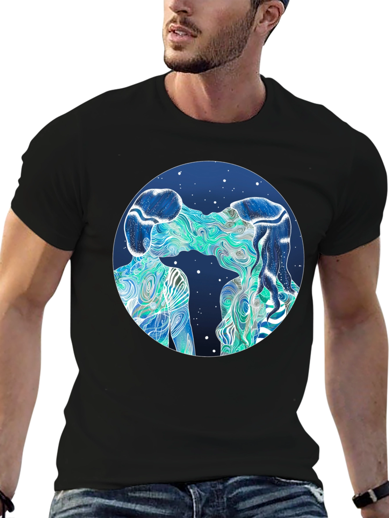 Black Abstract Lovers Graphic T-Shirt view 6