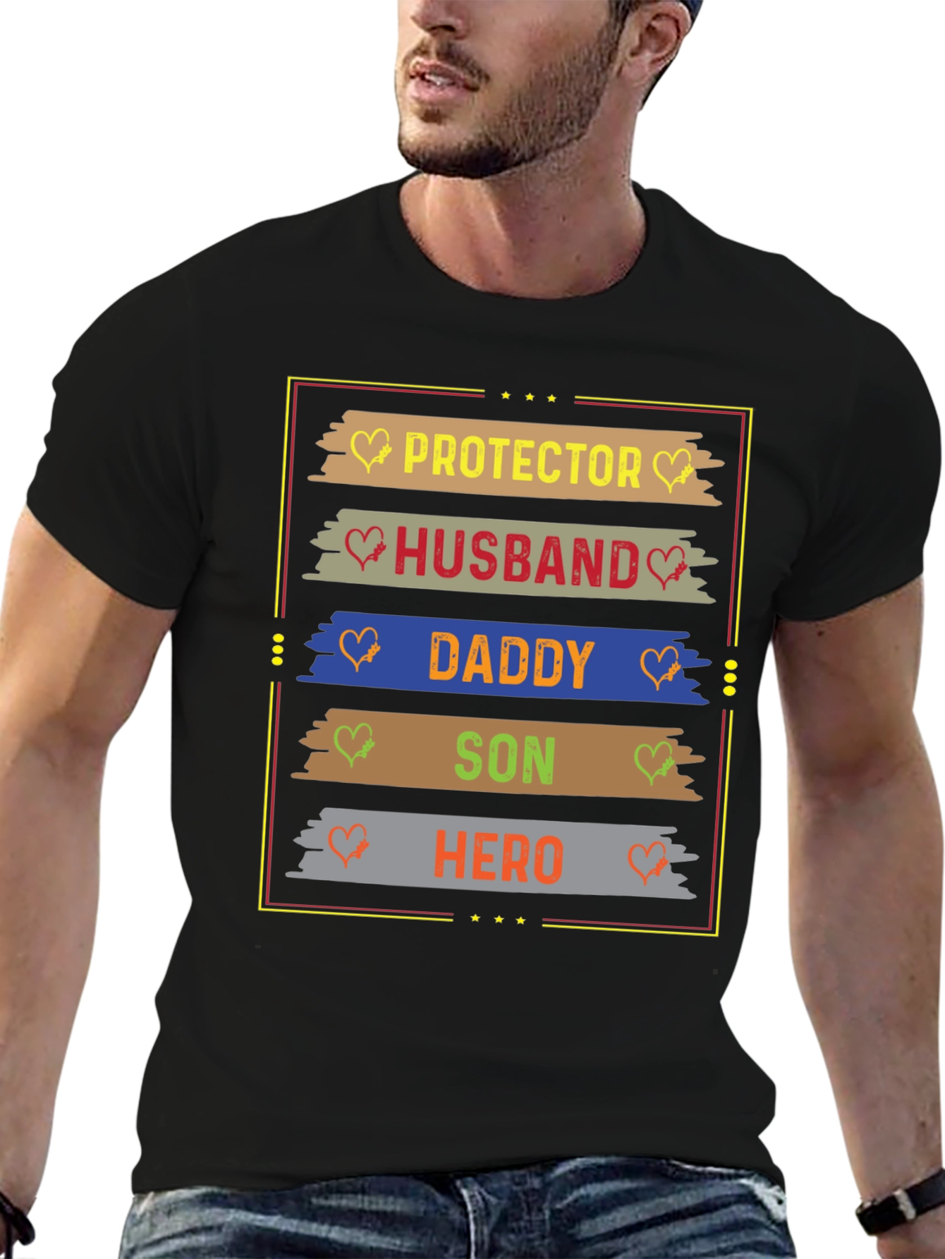 Black Protector Husband Daddy Hero Men's T-Shirt view 6