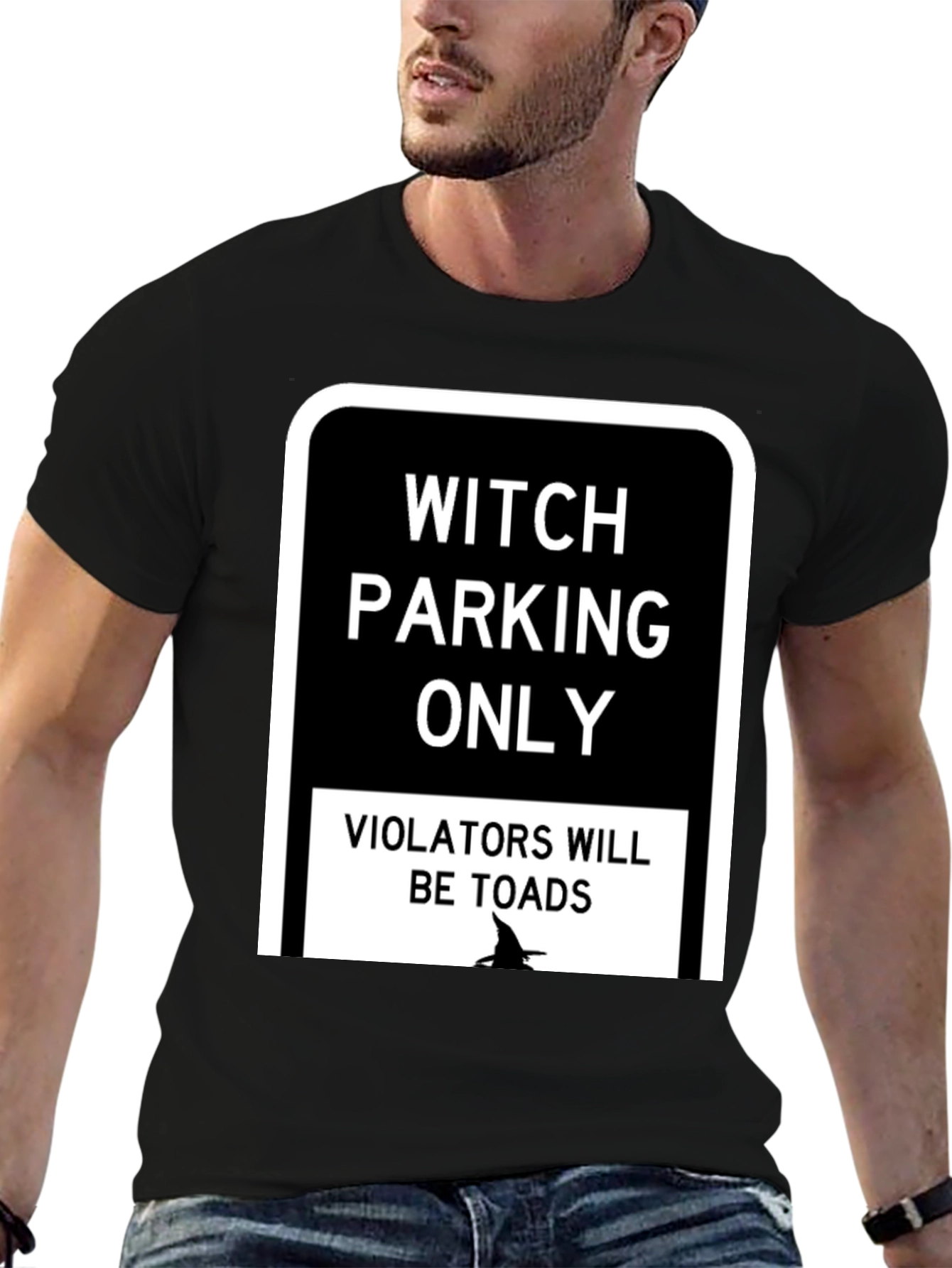 Black Witch Parking Only T-Shirt - Funny Halloween Tee view 6