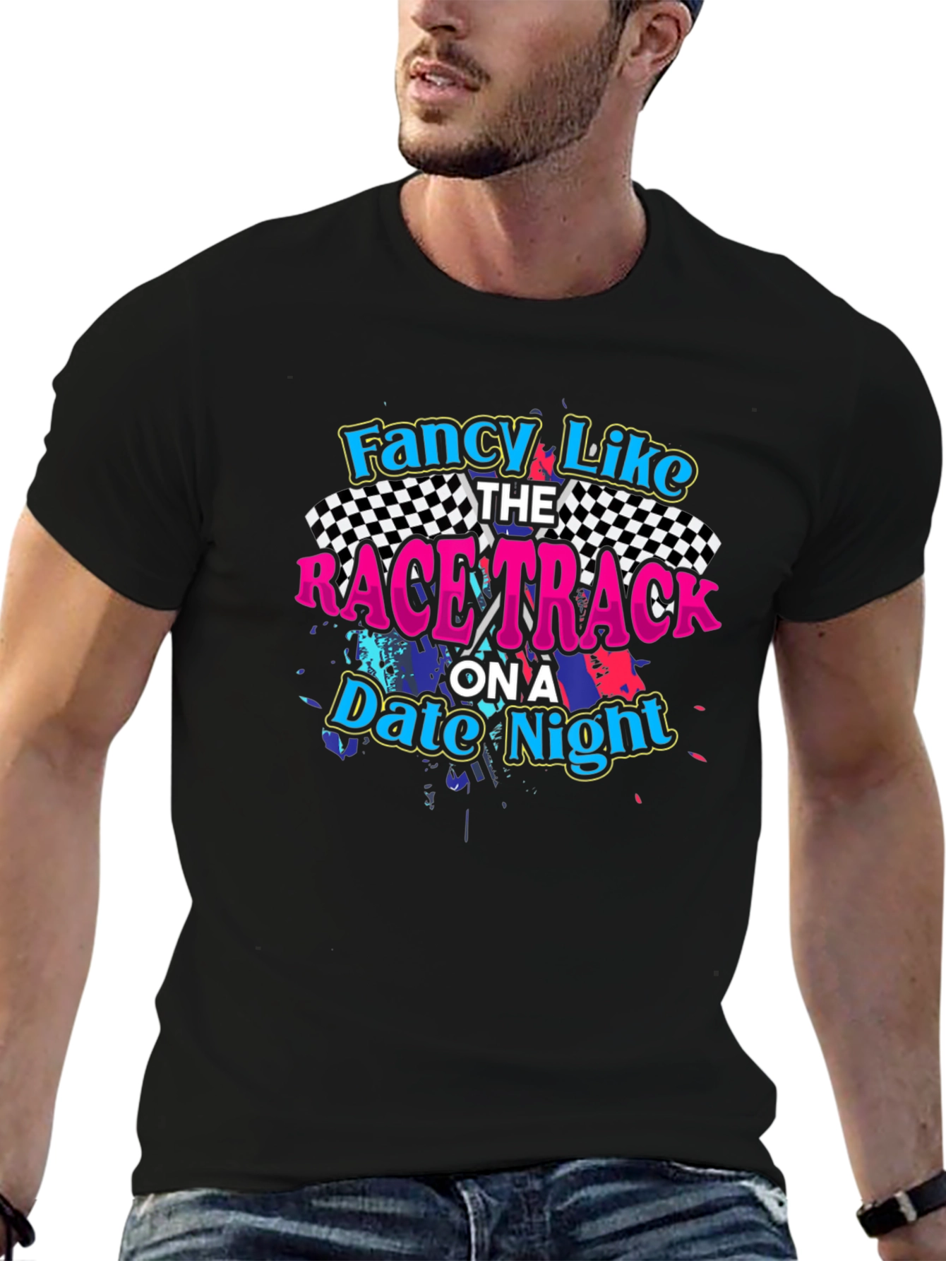 Black Fancy Like Race Track Date Night Black T-Shirt view 6