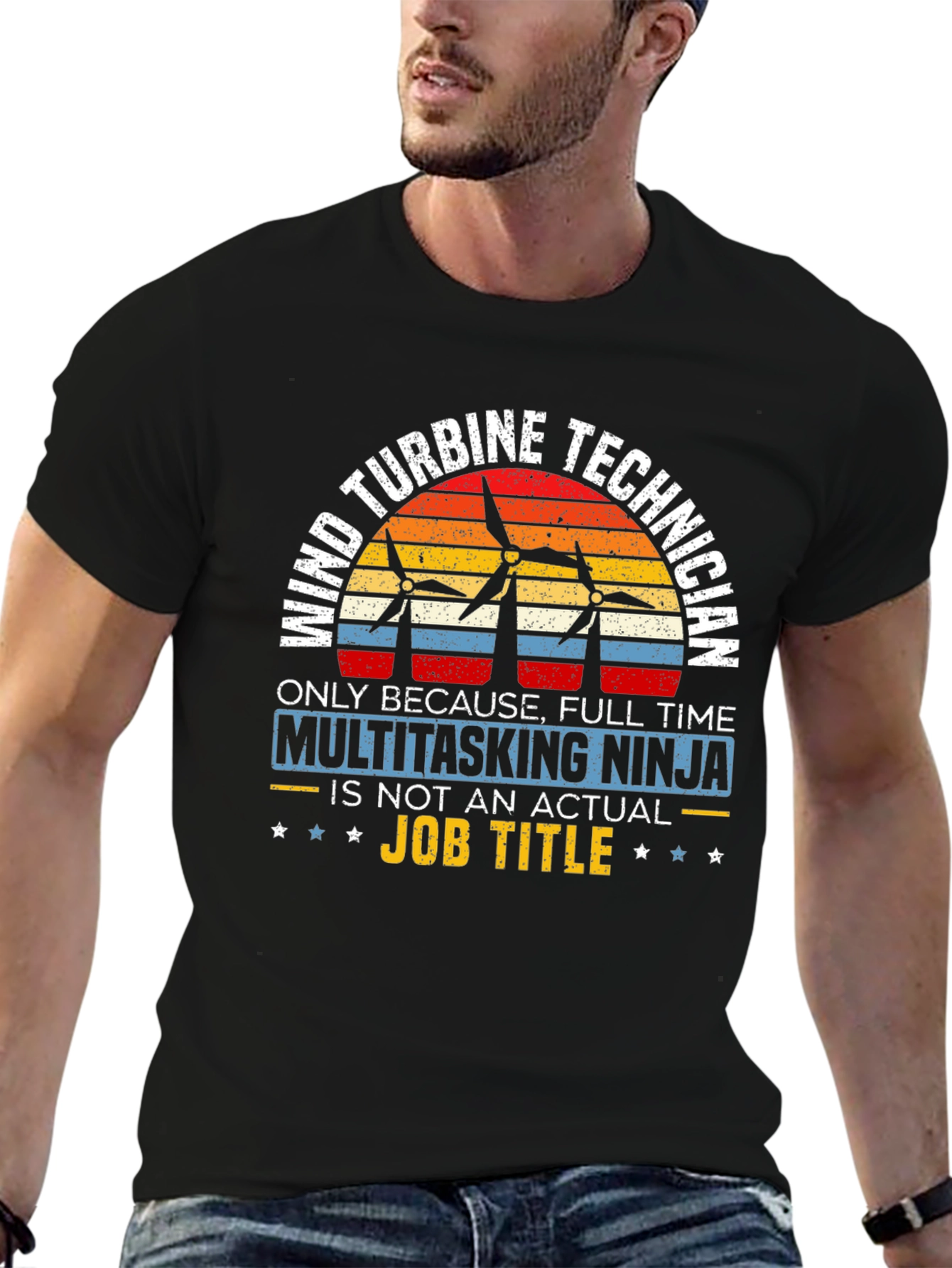 Black Wind Turbine Technician Multitasking Ninja T-Shirt view 6