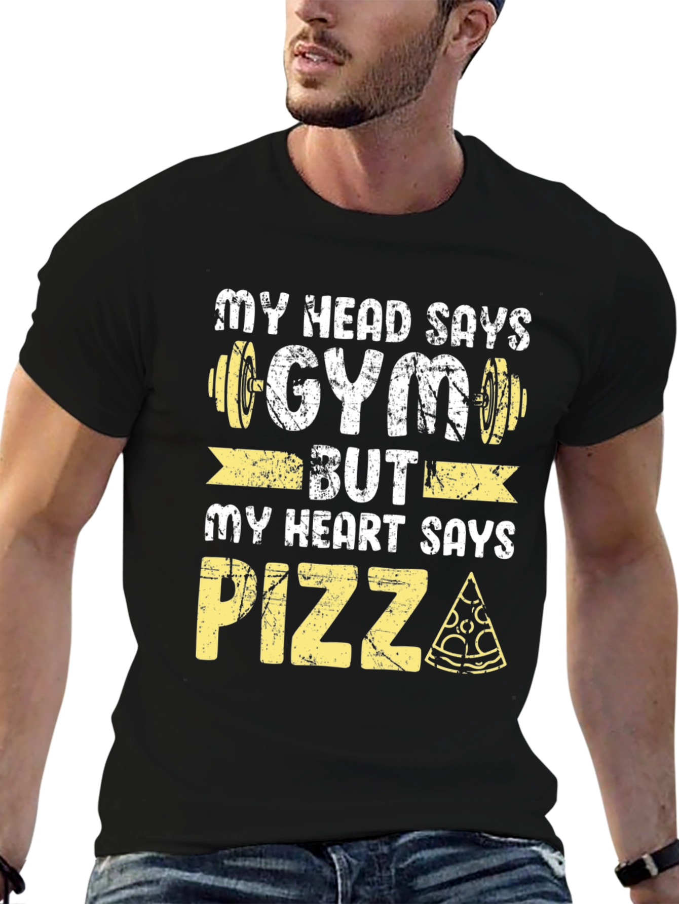 Black Gym vs. Pizza Graphic Tee - Funny Workout Shirt view 6
