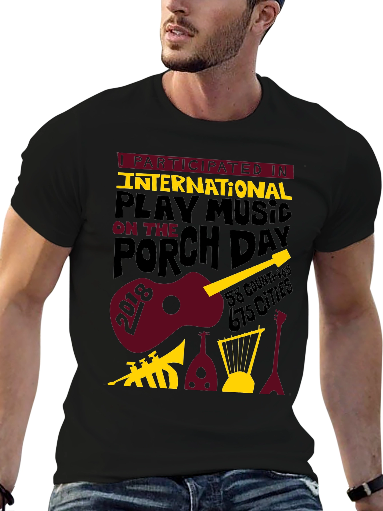 Black International Play Music On The Porch Day T-Shirt view 6