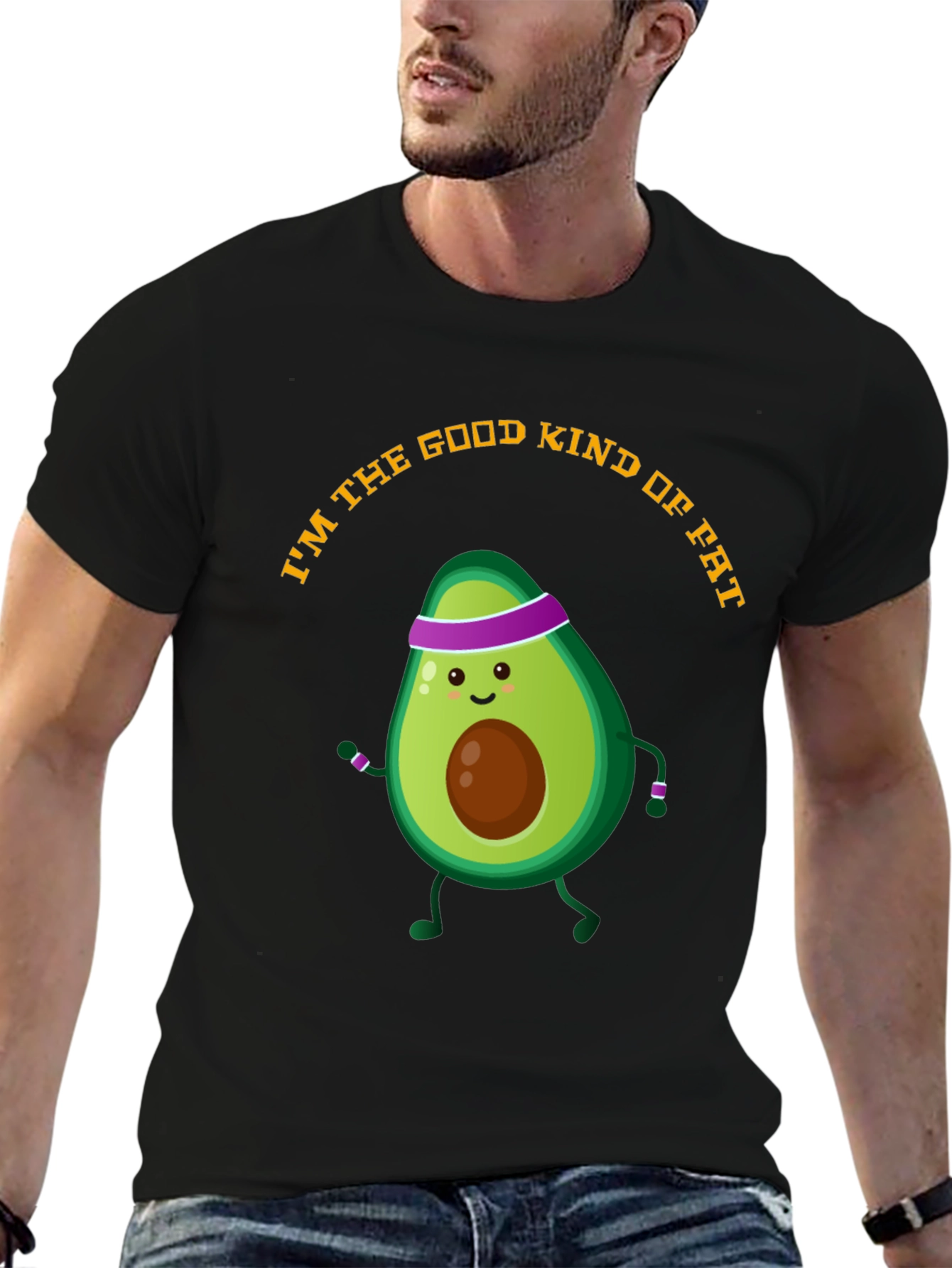 Black Avocado Gym Humor T-Shirt - Good Kind of Fat view 6