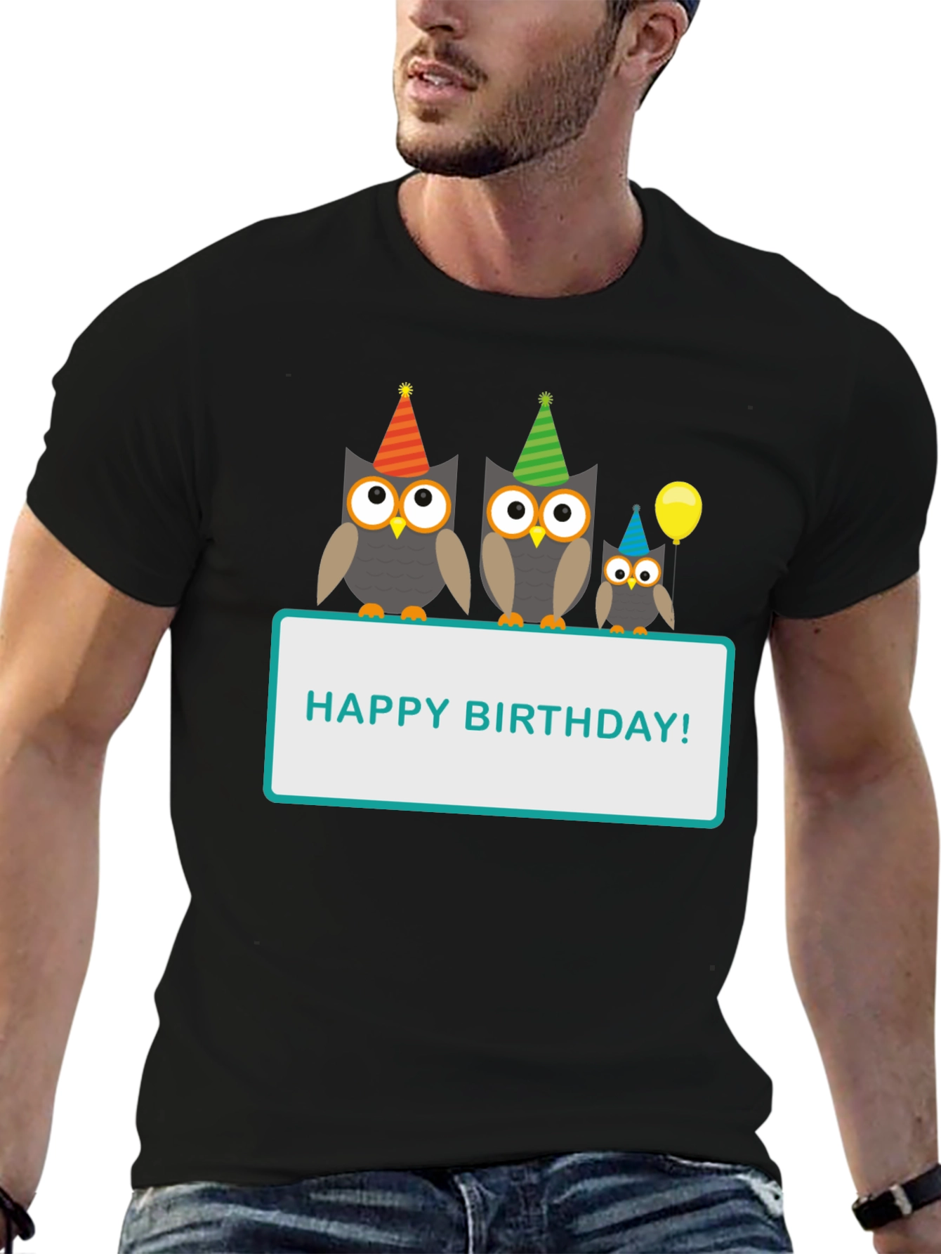 Black Happy Birthday Owl T-Shirt view 6
