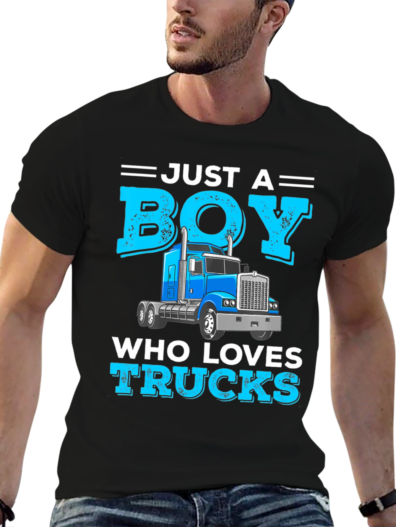 Black Just a Boy Who Loves Trucks T-Shirt view 6