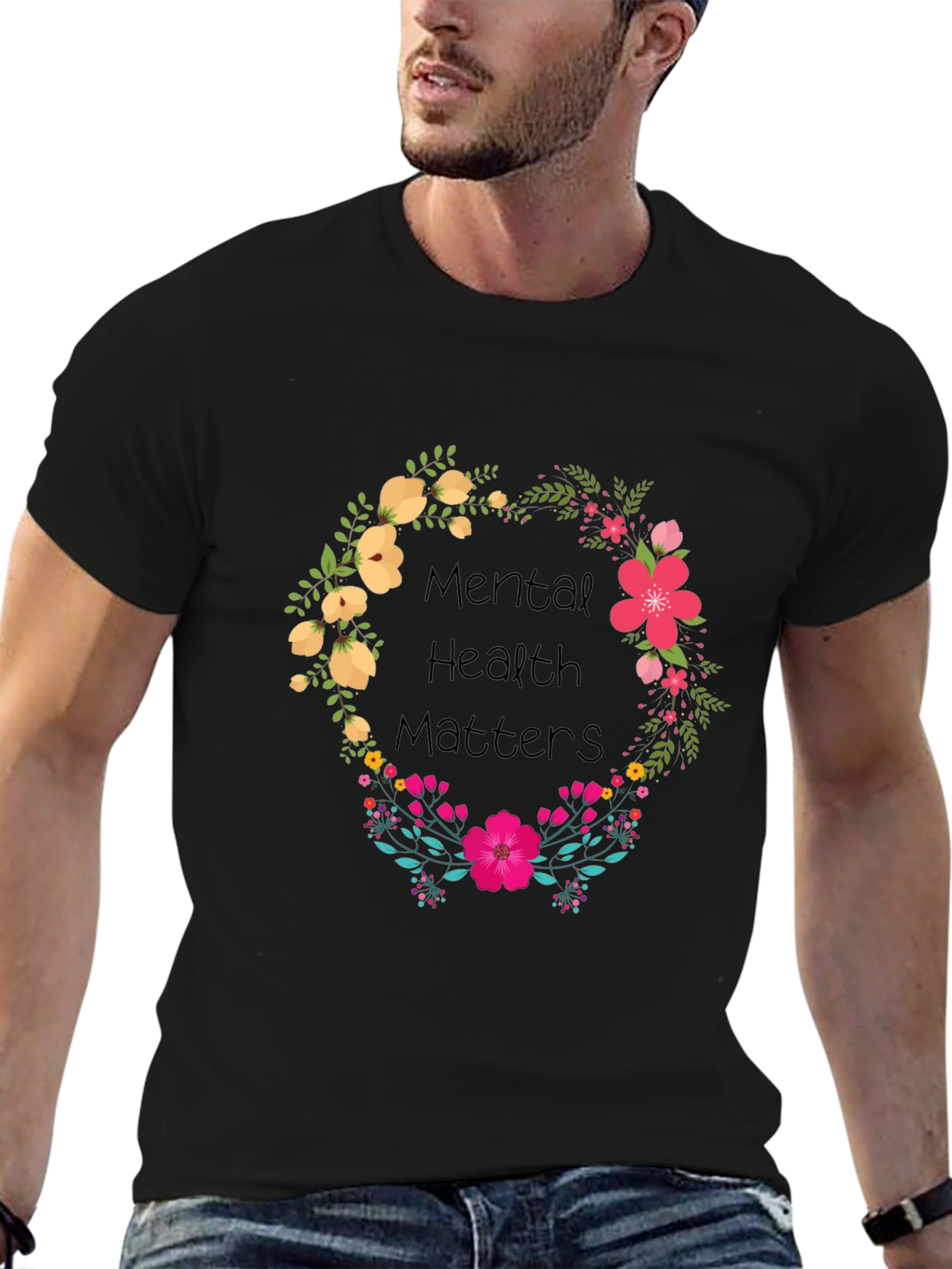Black Mental Health Matters Floral Tee view 6