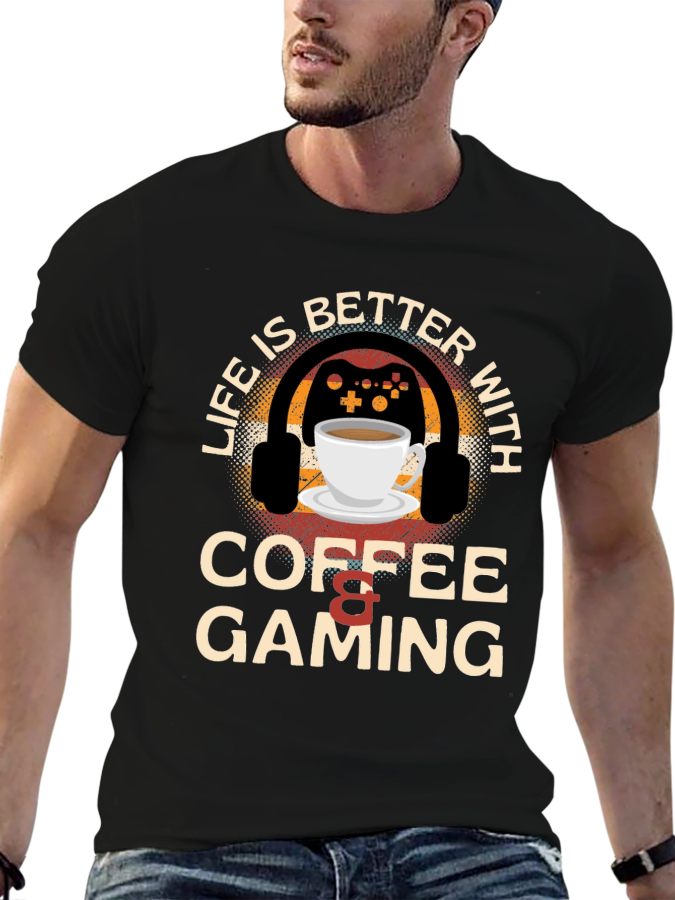 Black Coffee & Gaming T-Shirt - Gamer Life Style view 6