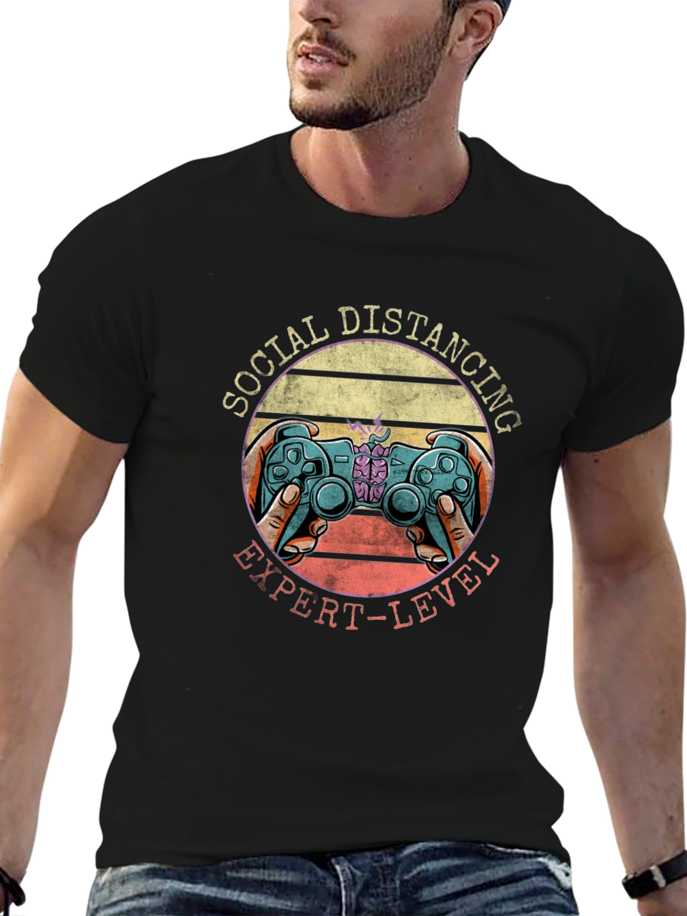 Black Social Distancing Expert Gamer T-Shirt view 6