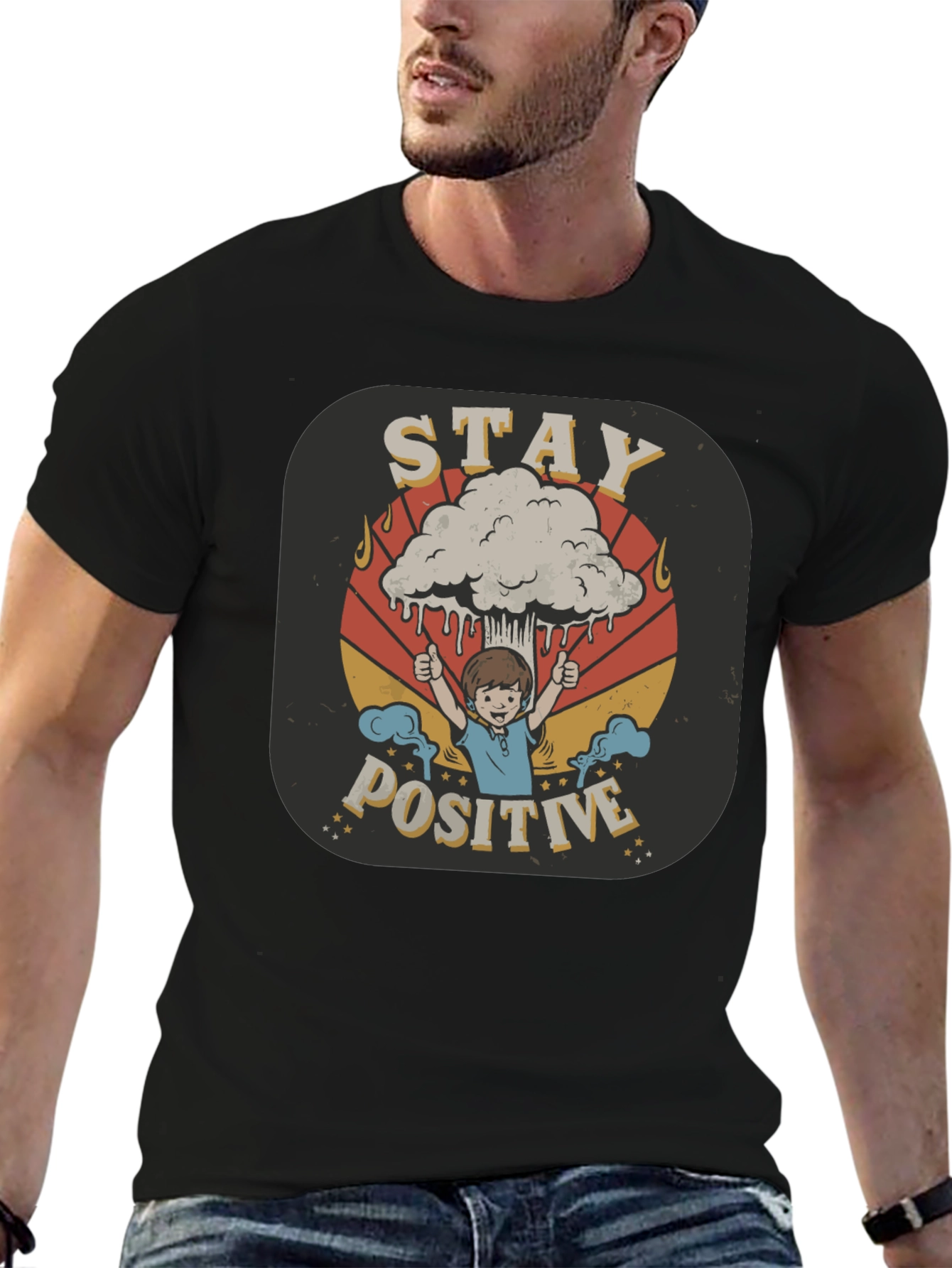 Black Stay Positive Graphic Tee - Unisex Black T-Shirt view 6