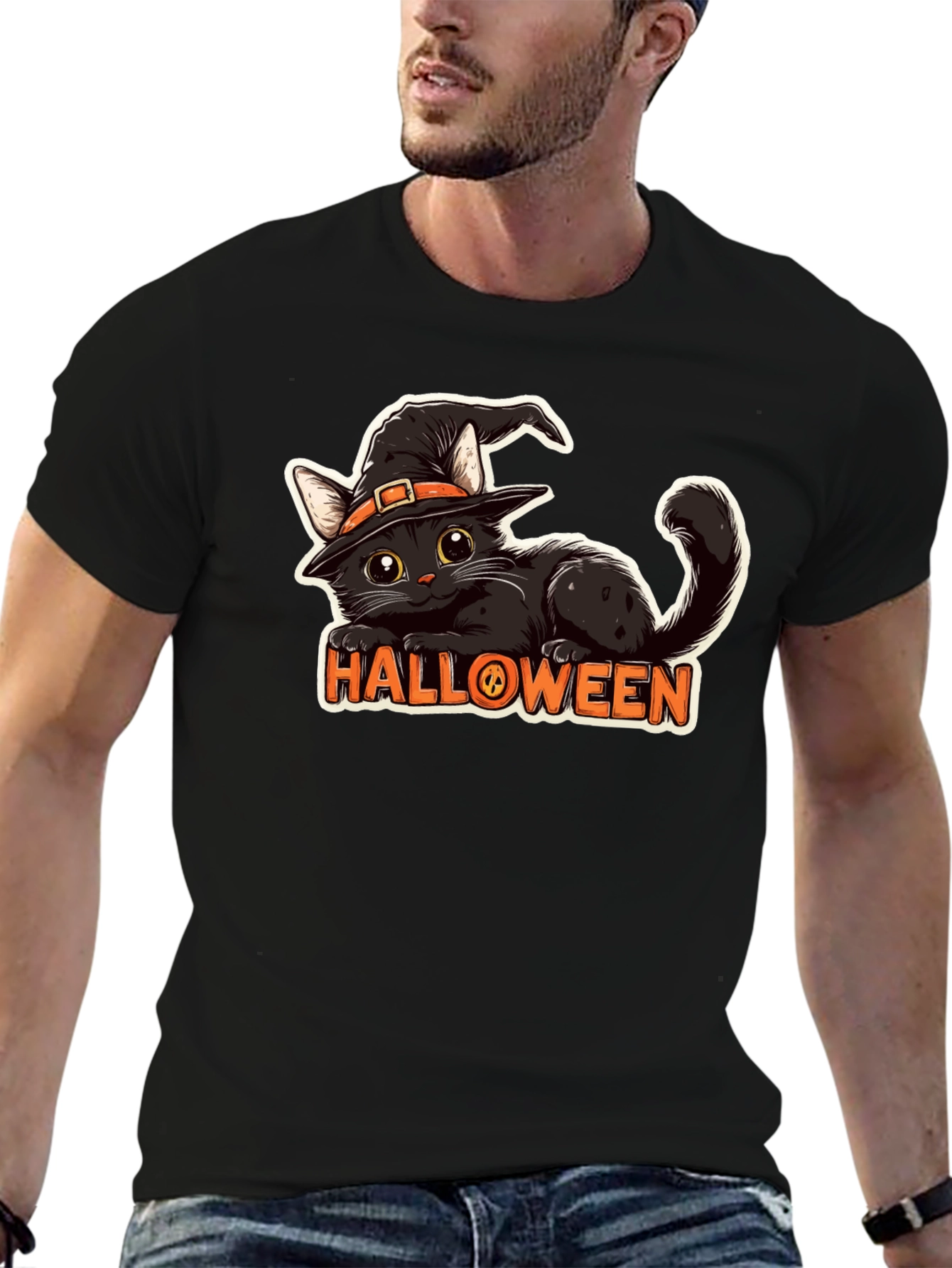 Black Halloween Cat T-Shirt - Spooky & Stylish! view 6
