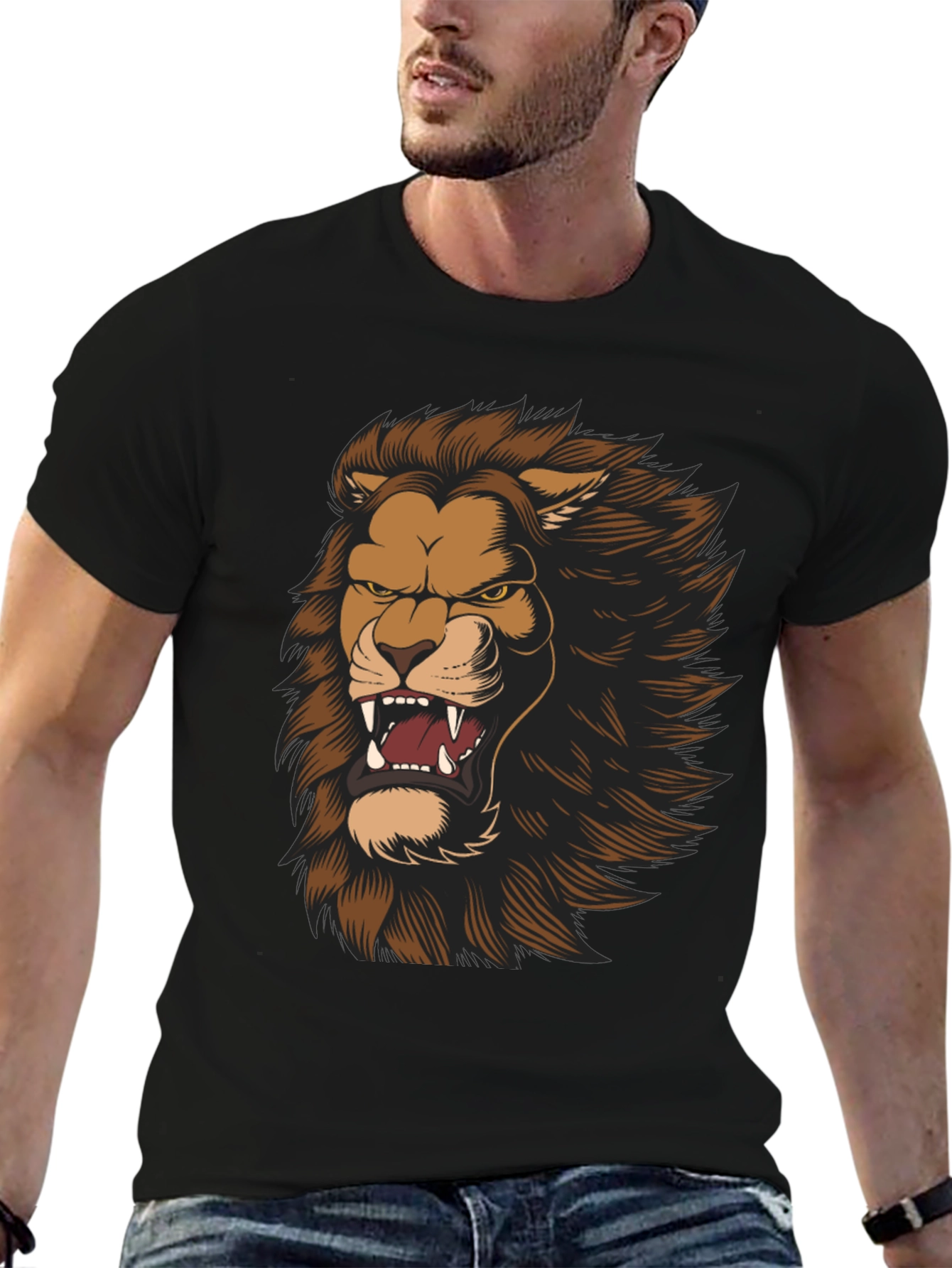 Black Lion Graphic Print Black T-Shirt view 6
