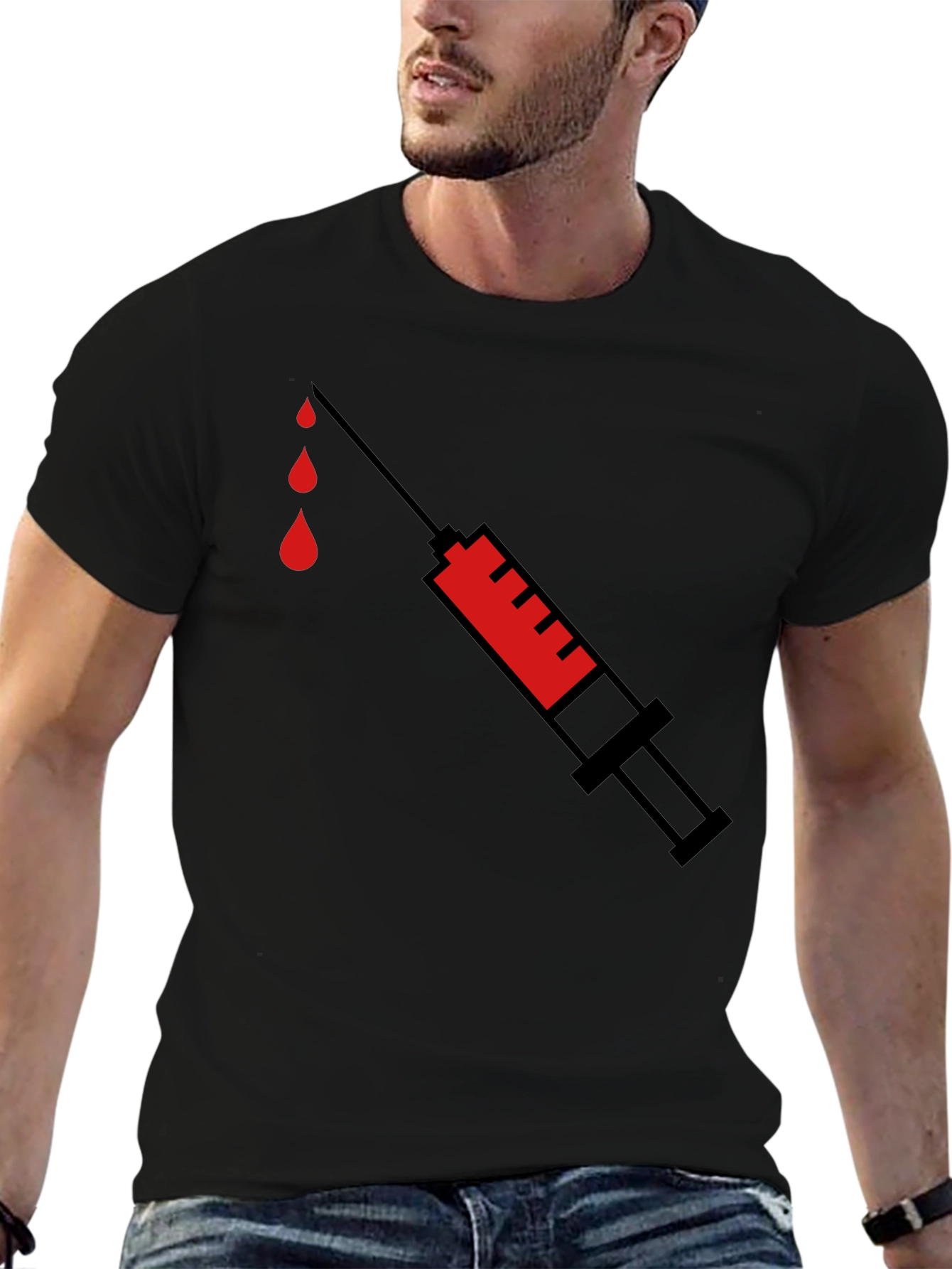 Black Syringe Graphic Tee - Black Cotton T-Shirt view 6