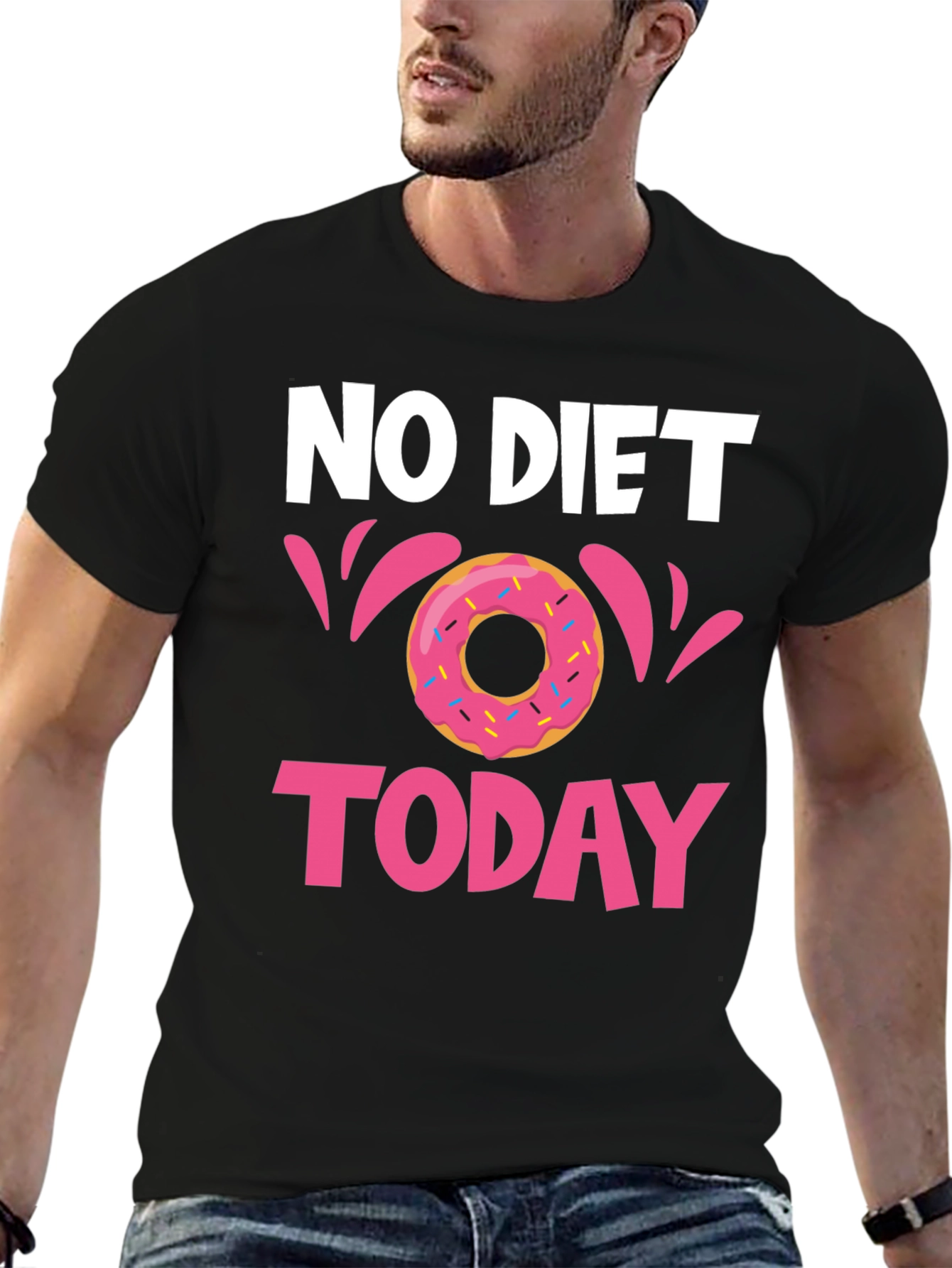 Black No Diet Today Donut T-Shirt - Fun Casual Tee view 6