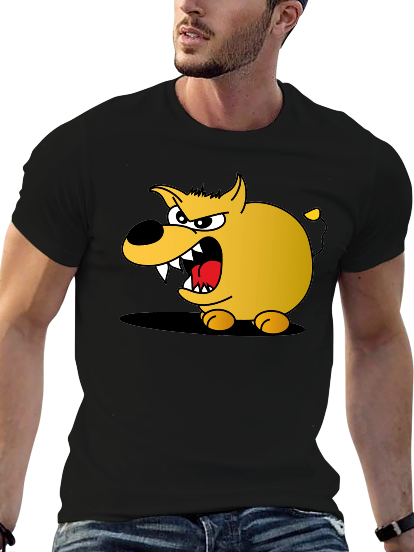 Black Cartoon Dog Graphic T-Shirt - Black Cotton Tee view 6