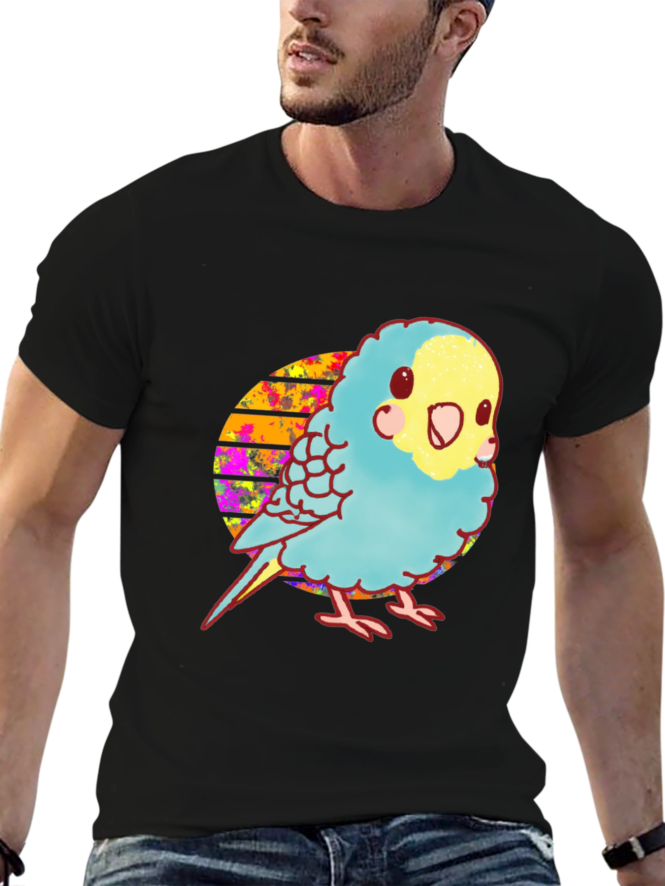 Black Parakeet Graphic Tee - Cute Bird Design view 6