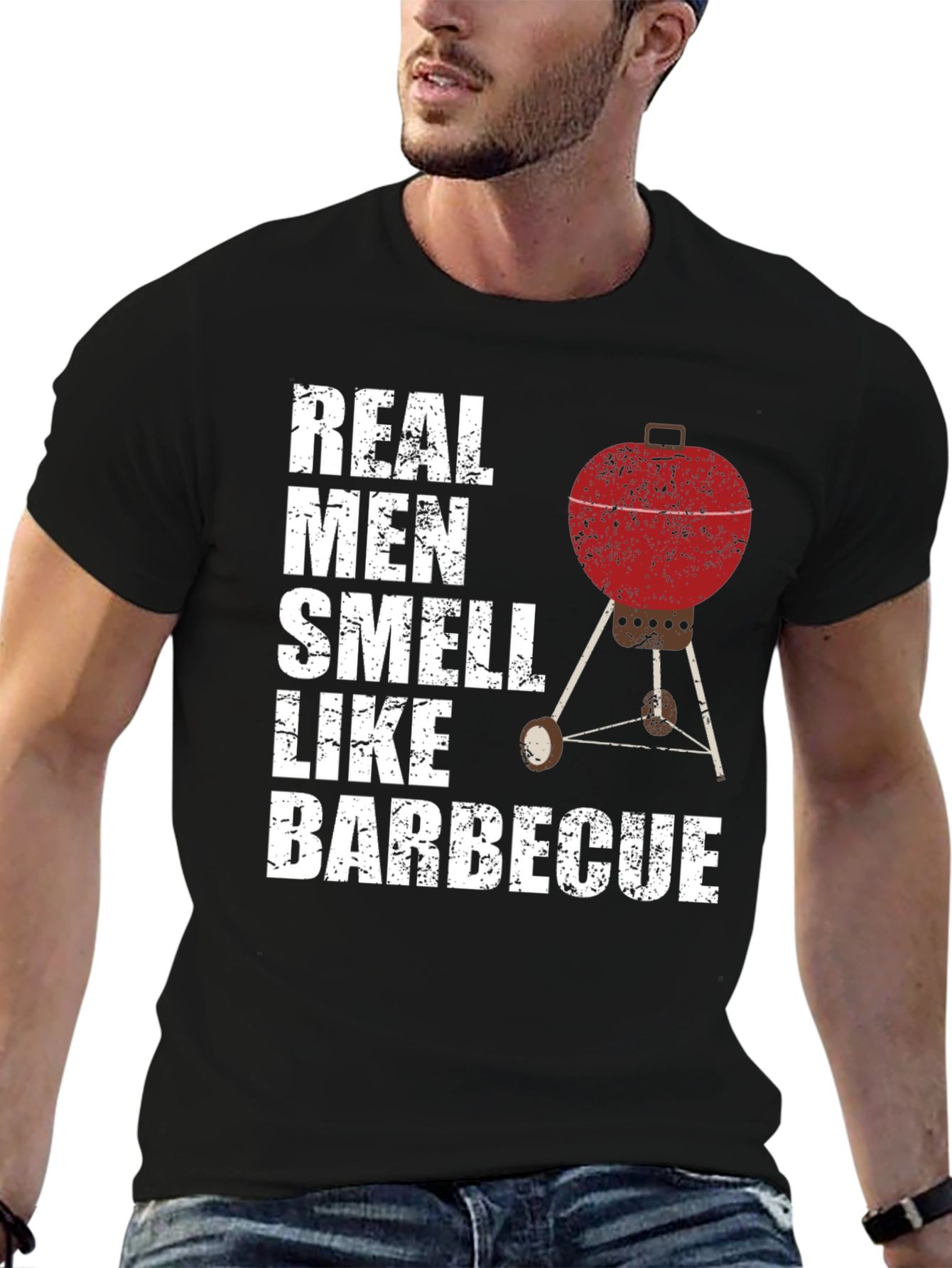 Black Real Men Smell Like Barbecue T-Shirt view 6