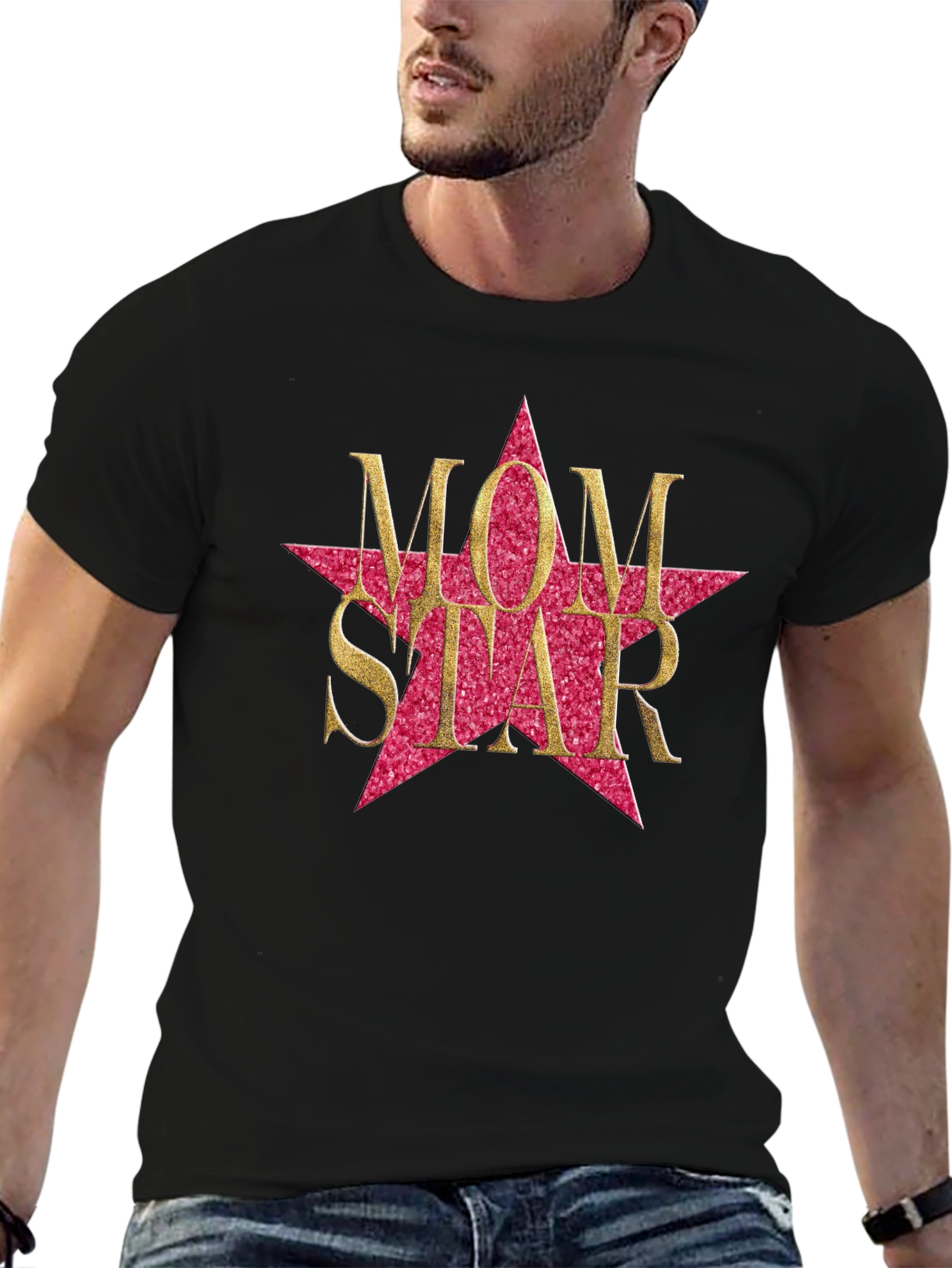Black Mom Star Graphic Tee - Black Cotton Blend view 6
